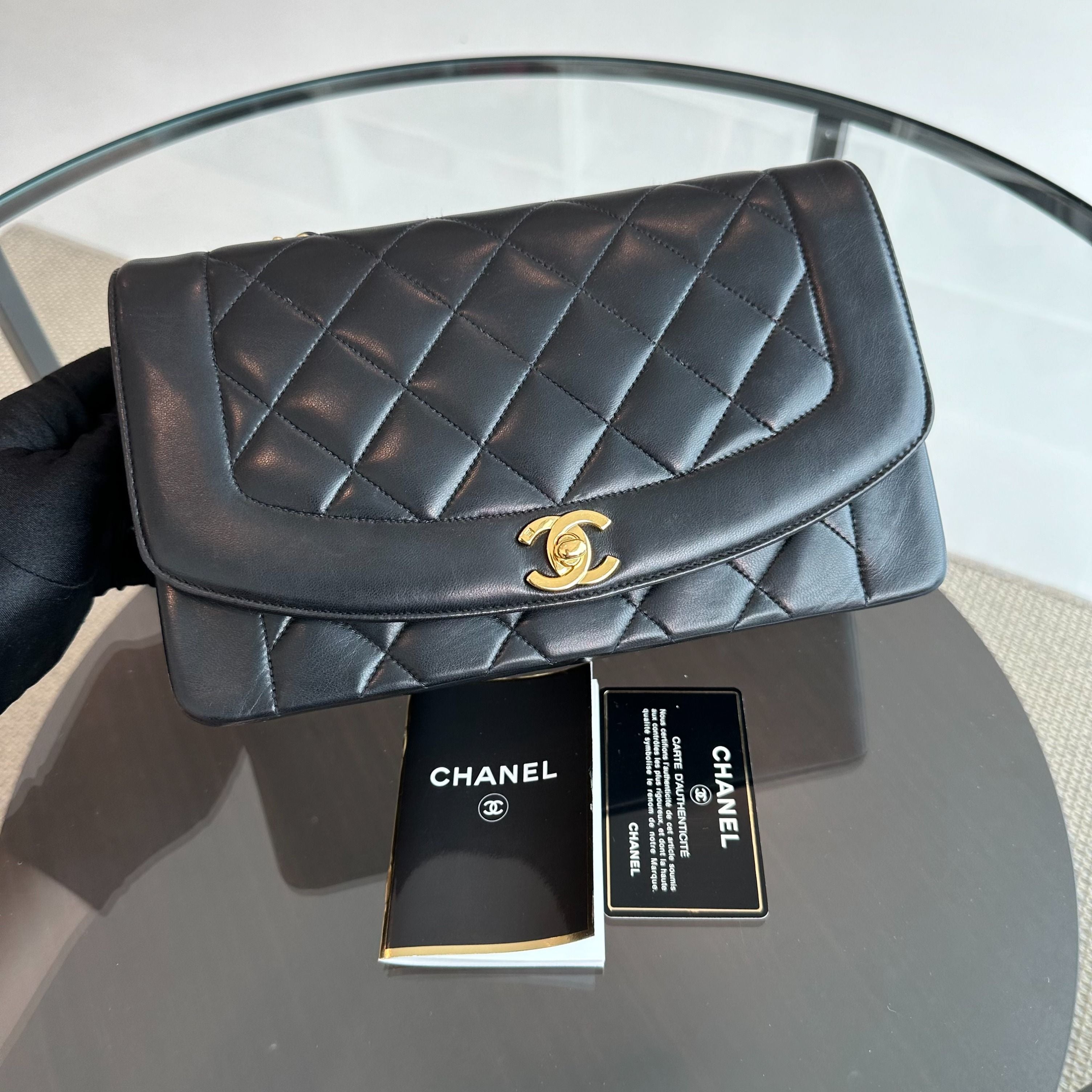 Chanel Diana Medium Black Lambskin Vintage GHW No 3 - Luxury Evermore