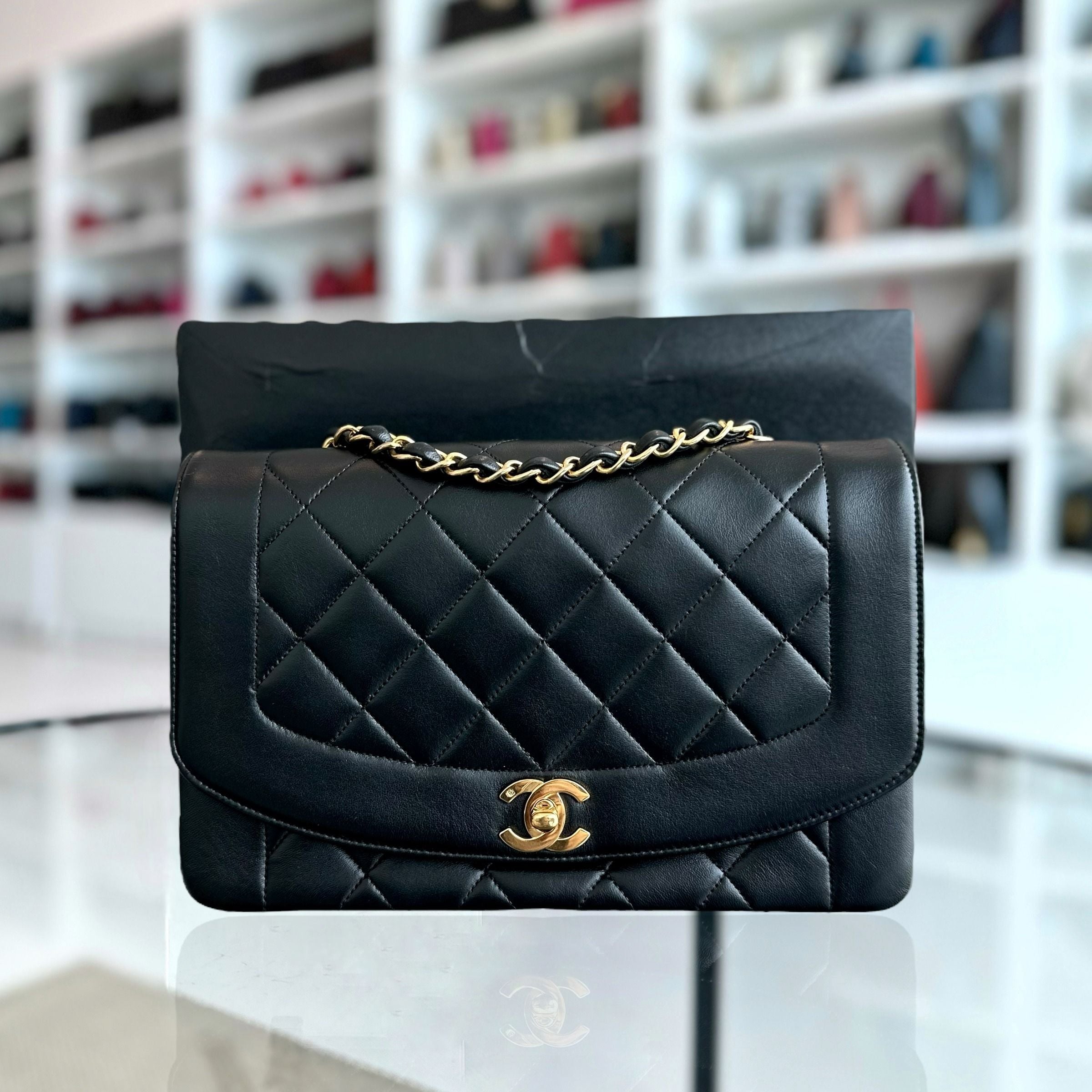 Chanel Diana Medium Vintage 24K Gold Quilted Lambskin Flap Black GHW No 2 - Luxury Evermore