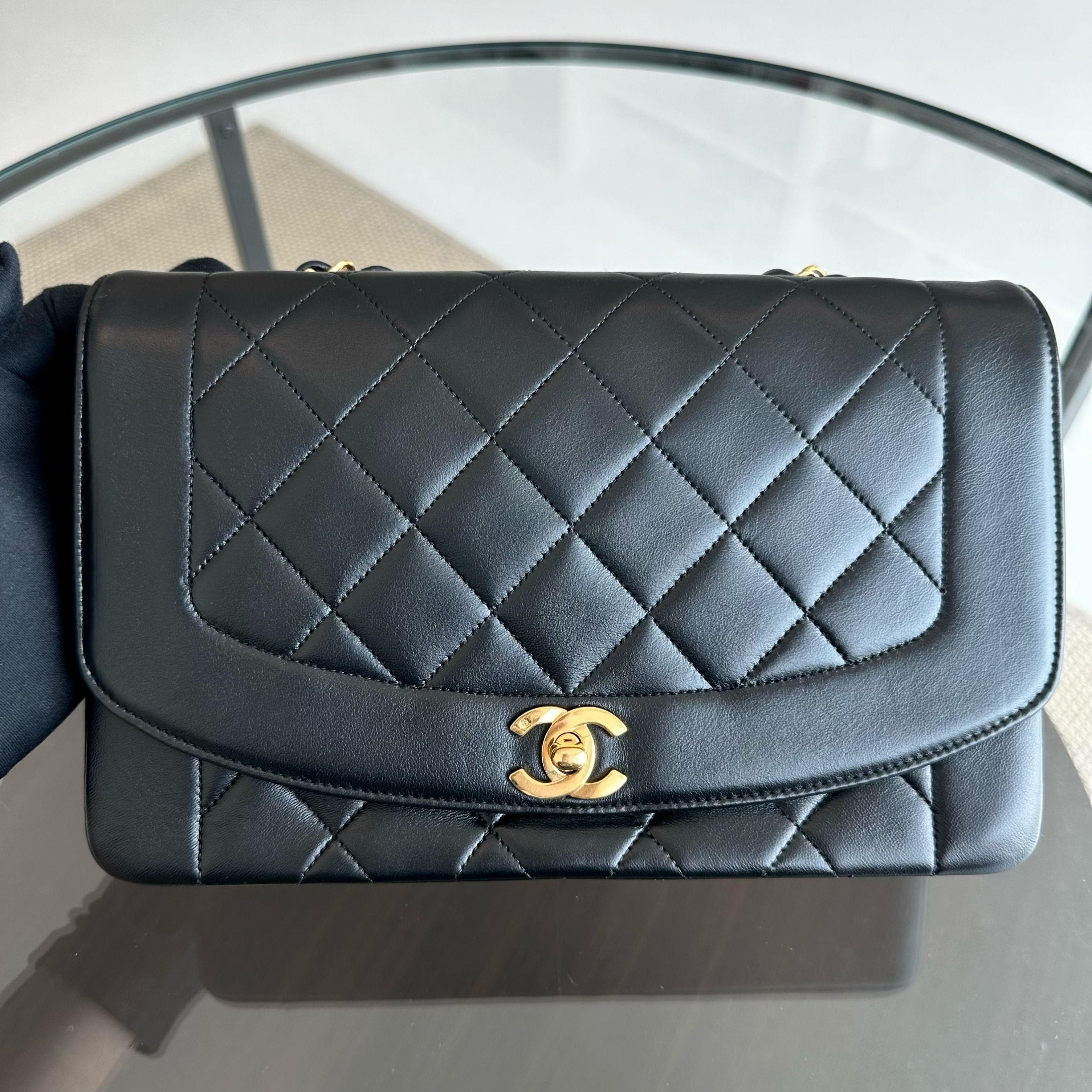 Chanel Diana Medium Vintage 24K Gold Quilted Lambskin Flap Black GHW No 2 - Luxury Evermore