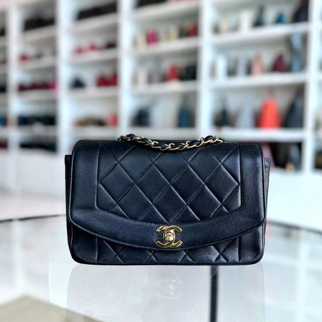 Chanel Diana Small 23CM Vintage Quilted Lambskin Black Golden Hardware Series 2 - Luxury Evermore