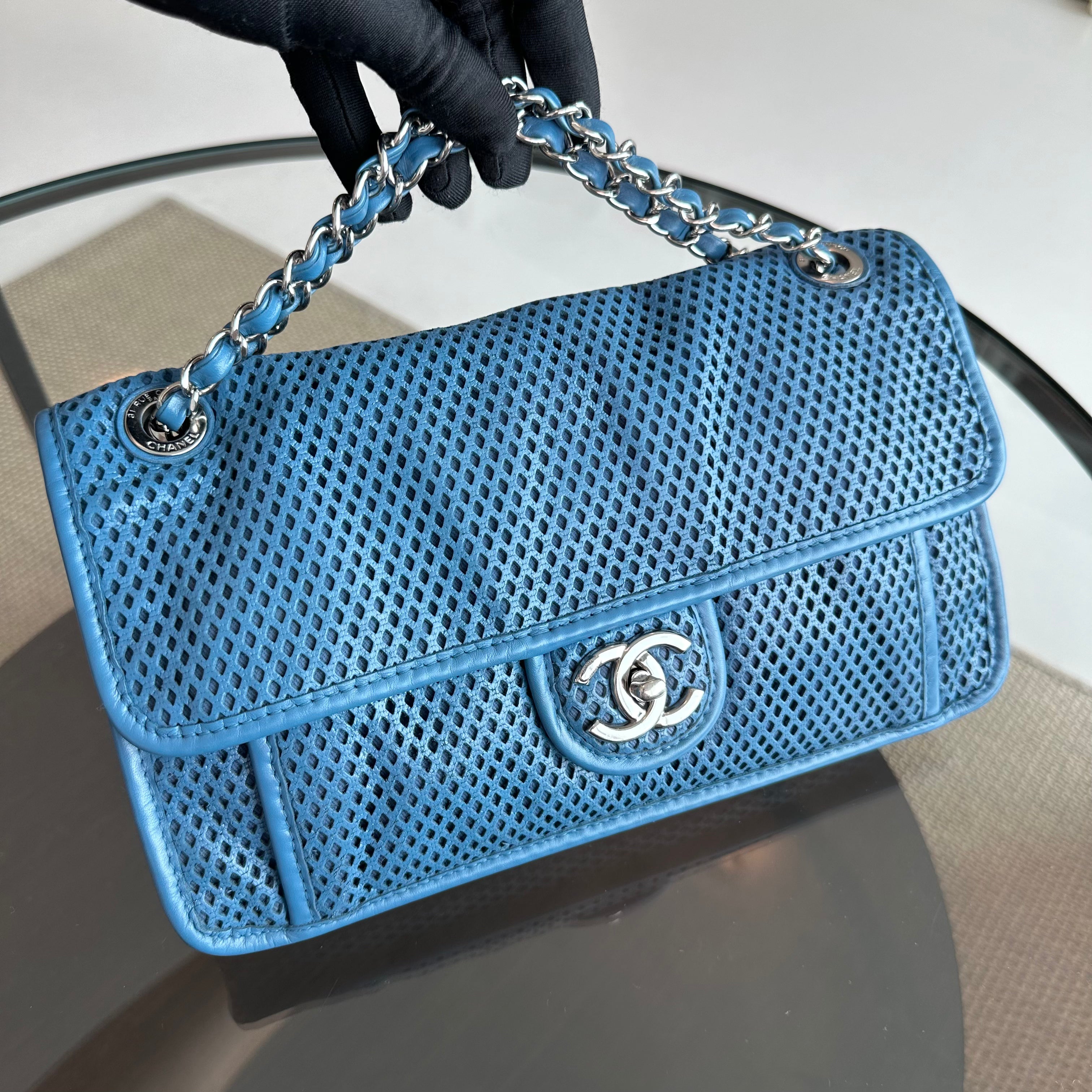 Chanel Flap Perforated French Riviera Up In The Air Blue SHW No 17 - Luxury Evermore