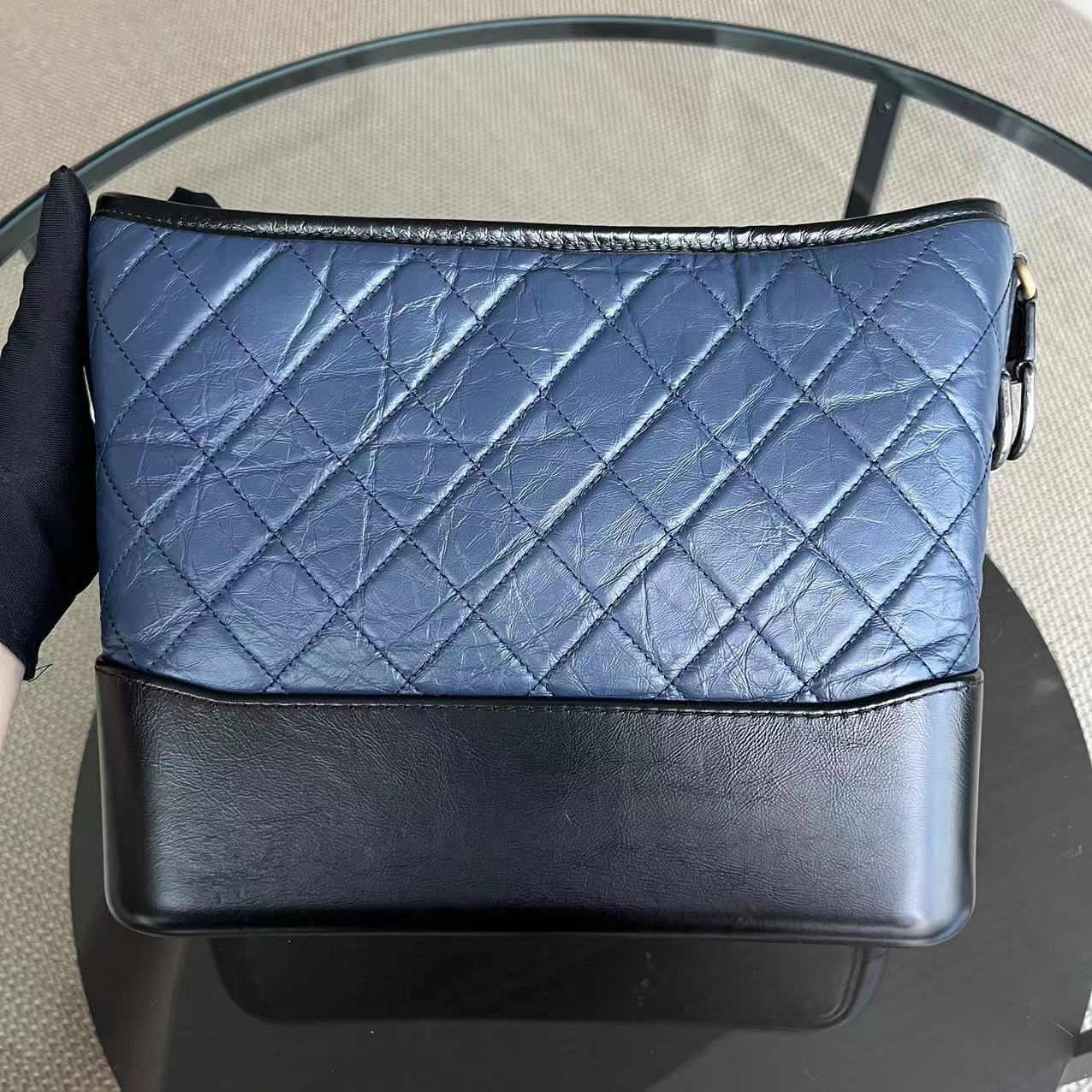 Chanel Gabrielle Medium Quilted Calfskin Blue Black Two-Tone Hardware Series 26 - Luxury Evermore