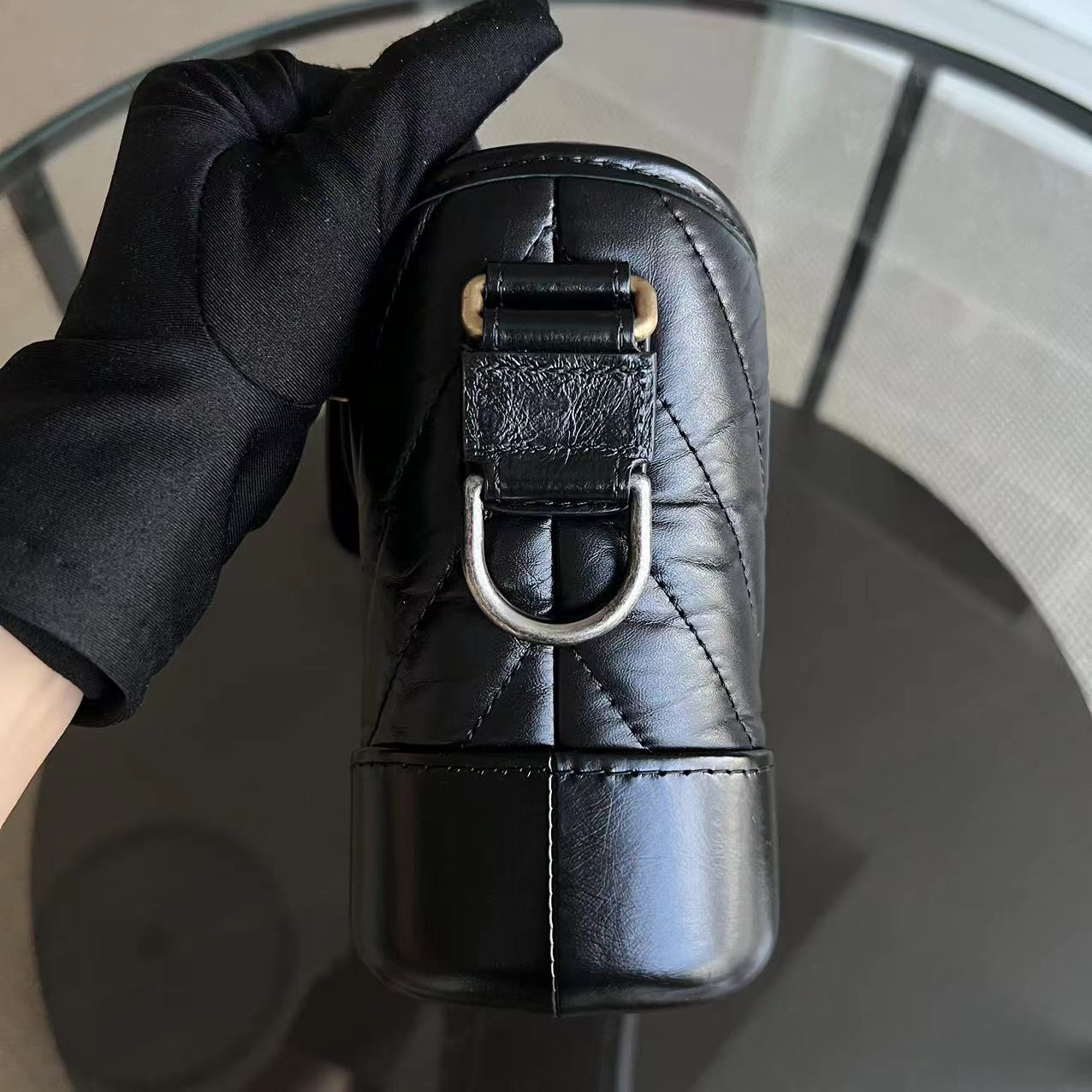 Chanel Gabrielle Small Hobo Chevron Calfskin Black GHW No 26 - Luxury Evermore