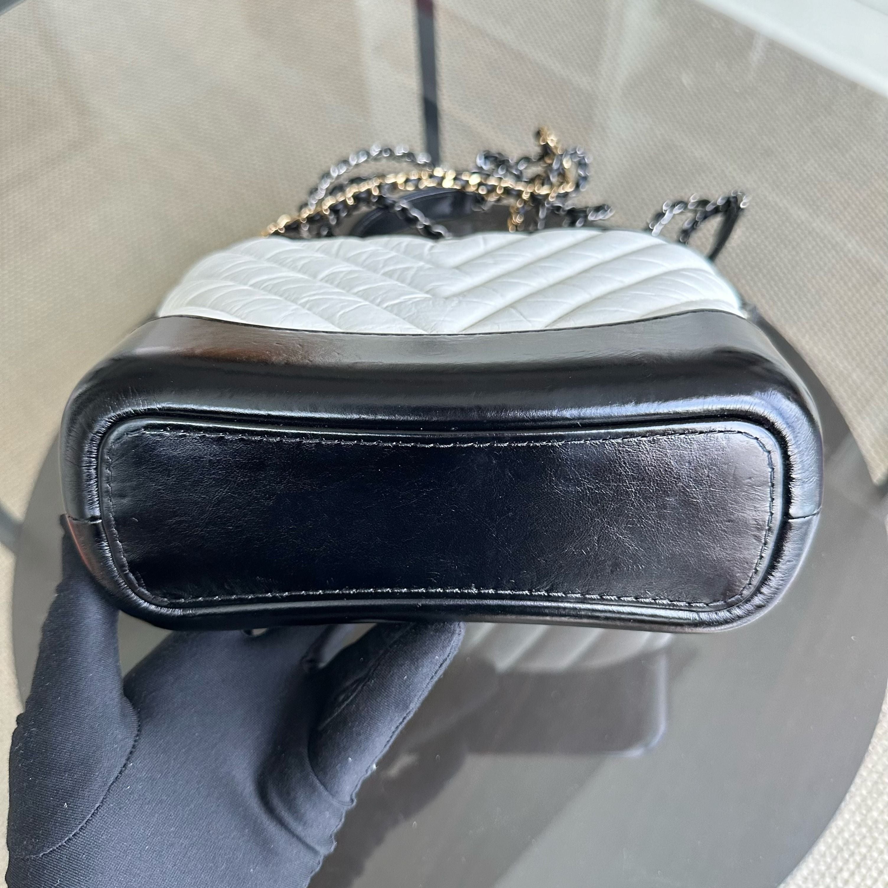 Chanel Gabrielle Small Hobo Chevron Calfskin White Black Two-Tone GHW No 27 - Luxury Evermore