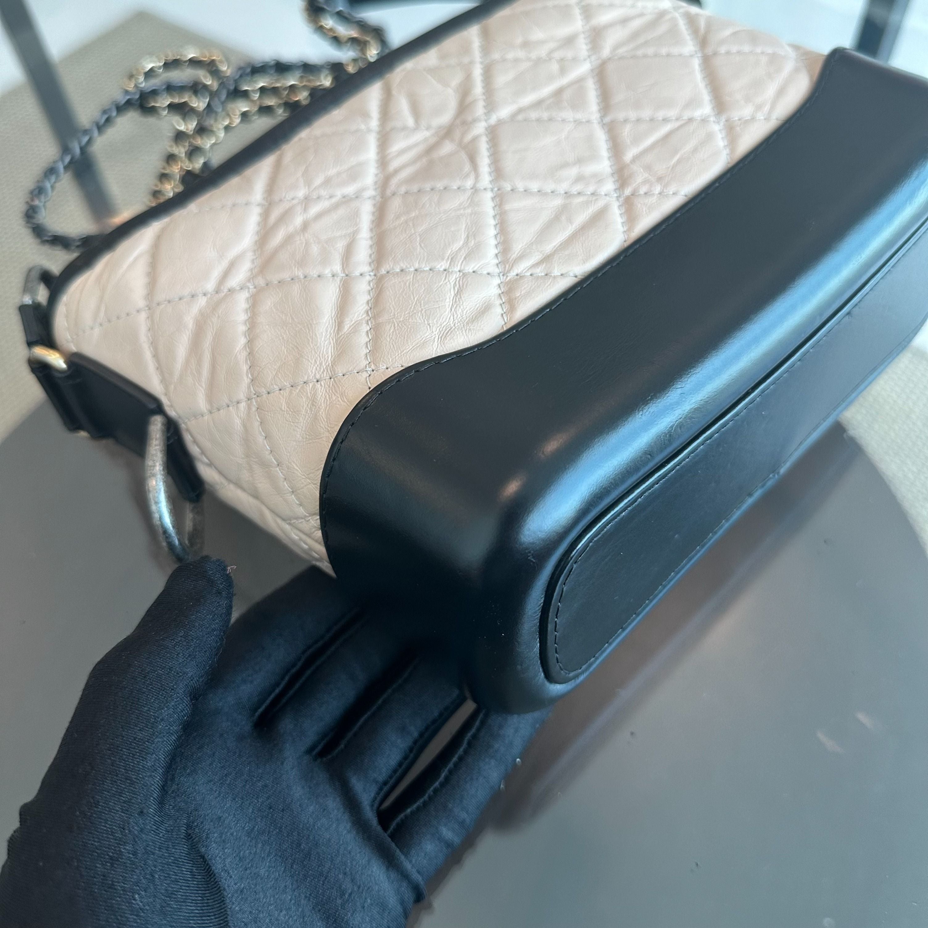 Chanel Gabrielle Small Hobo Quilted Calfskin Beige Black No 24 - Luxury Evermore