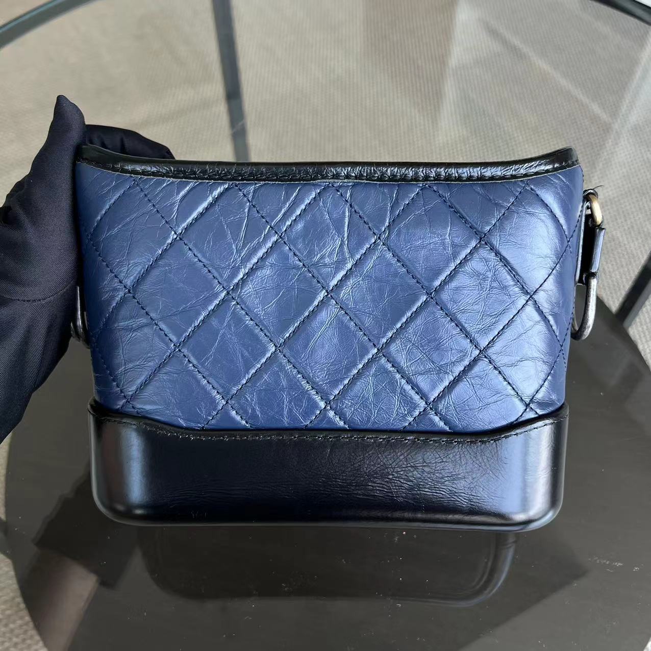 Chanel Gabrielle Small Quilted Calfskin Dark Navy Blue Two Tone Hardware Series 25 - Luxury Evermore