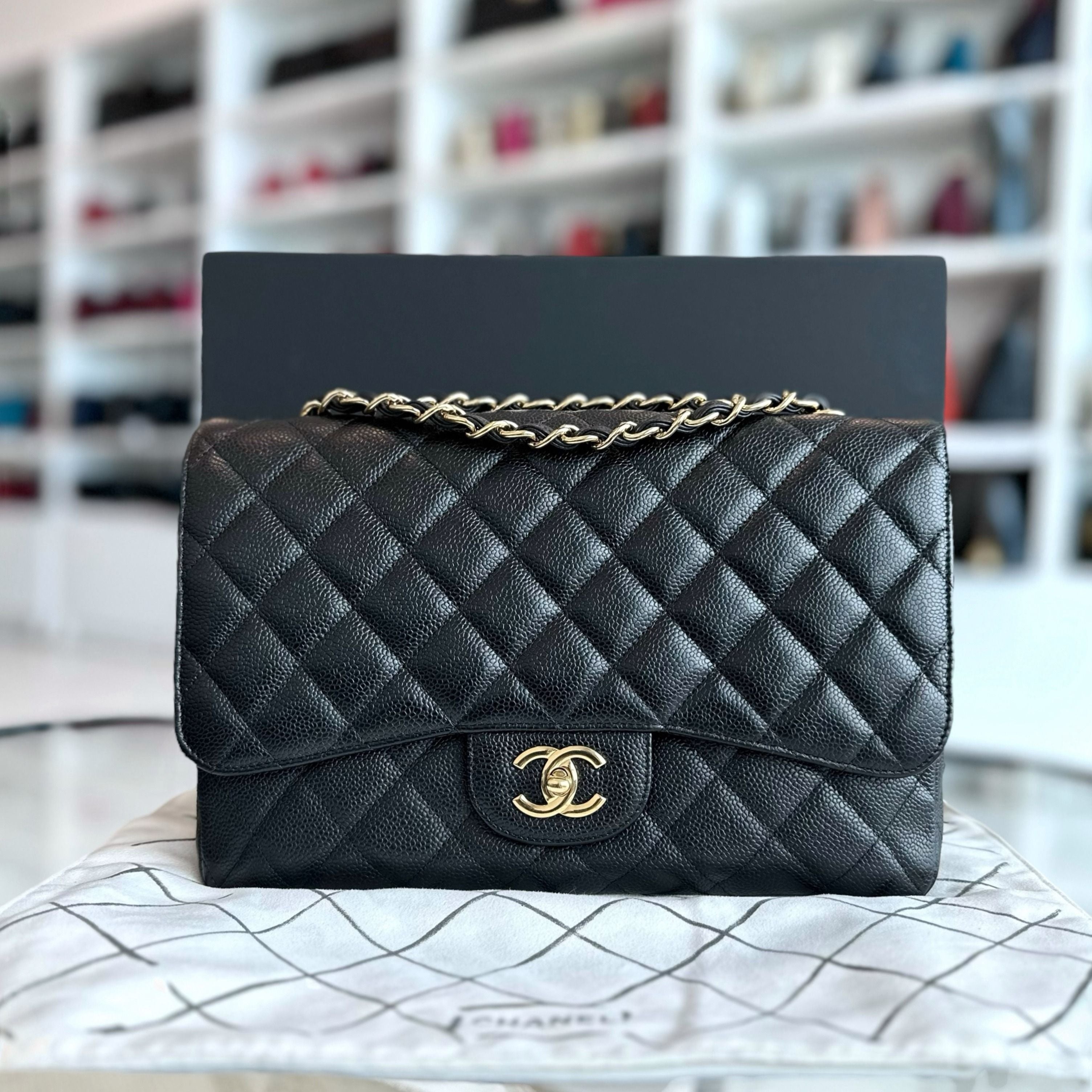 Chanel Jumbo Caviar Classic Flap Single Flap Black GHW No 13 - Luxury Evermore