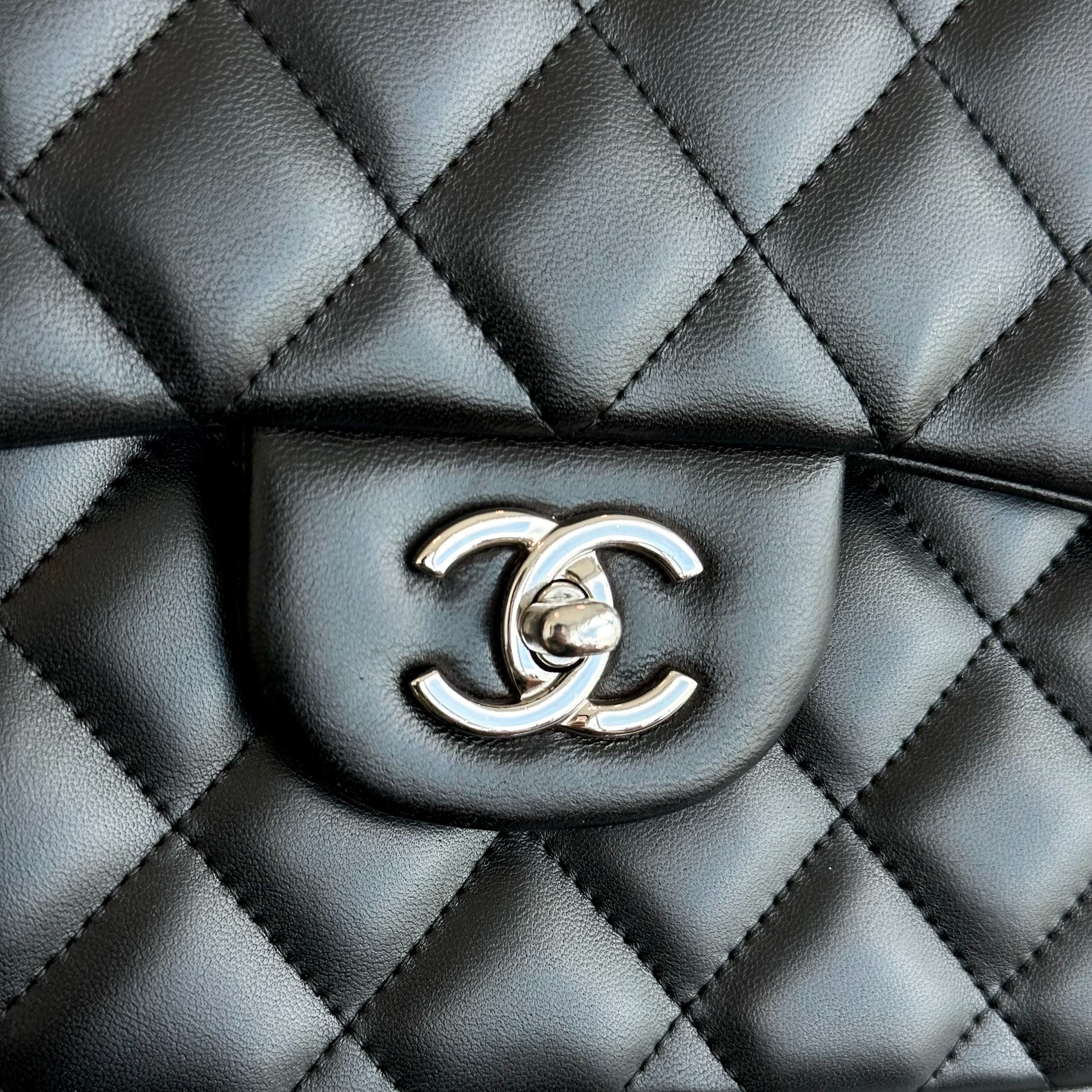 Chanel Jumbo Classic Flap Double Flap Quilted Lambskin Black SHW No 18 - Luxury Evermore