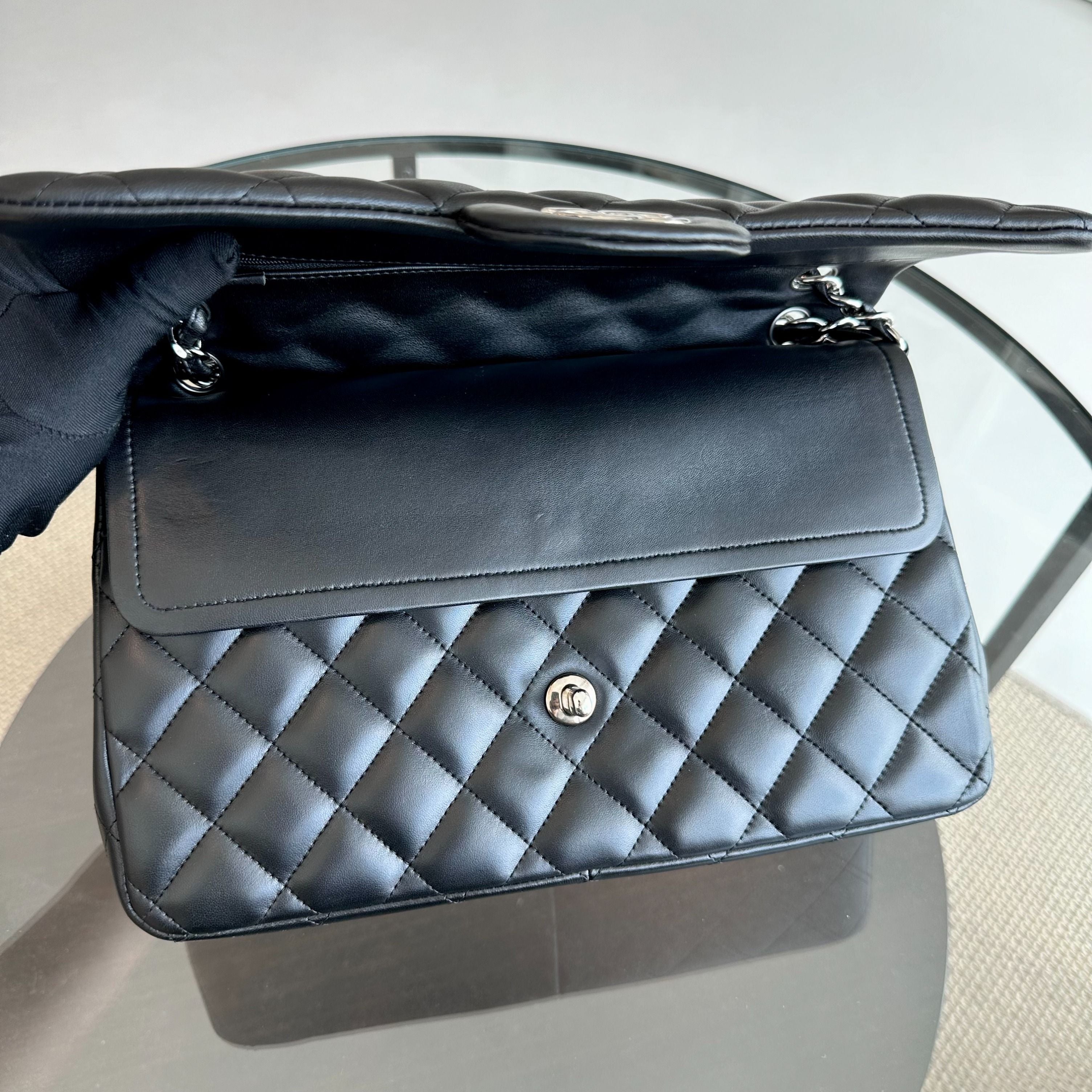 Chanel Jumbo Classic Flap Double Flap Quilted Lambskin Black SHW No 18 - Luxury Evermore