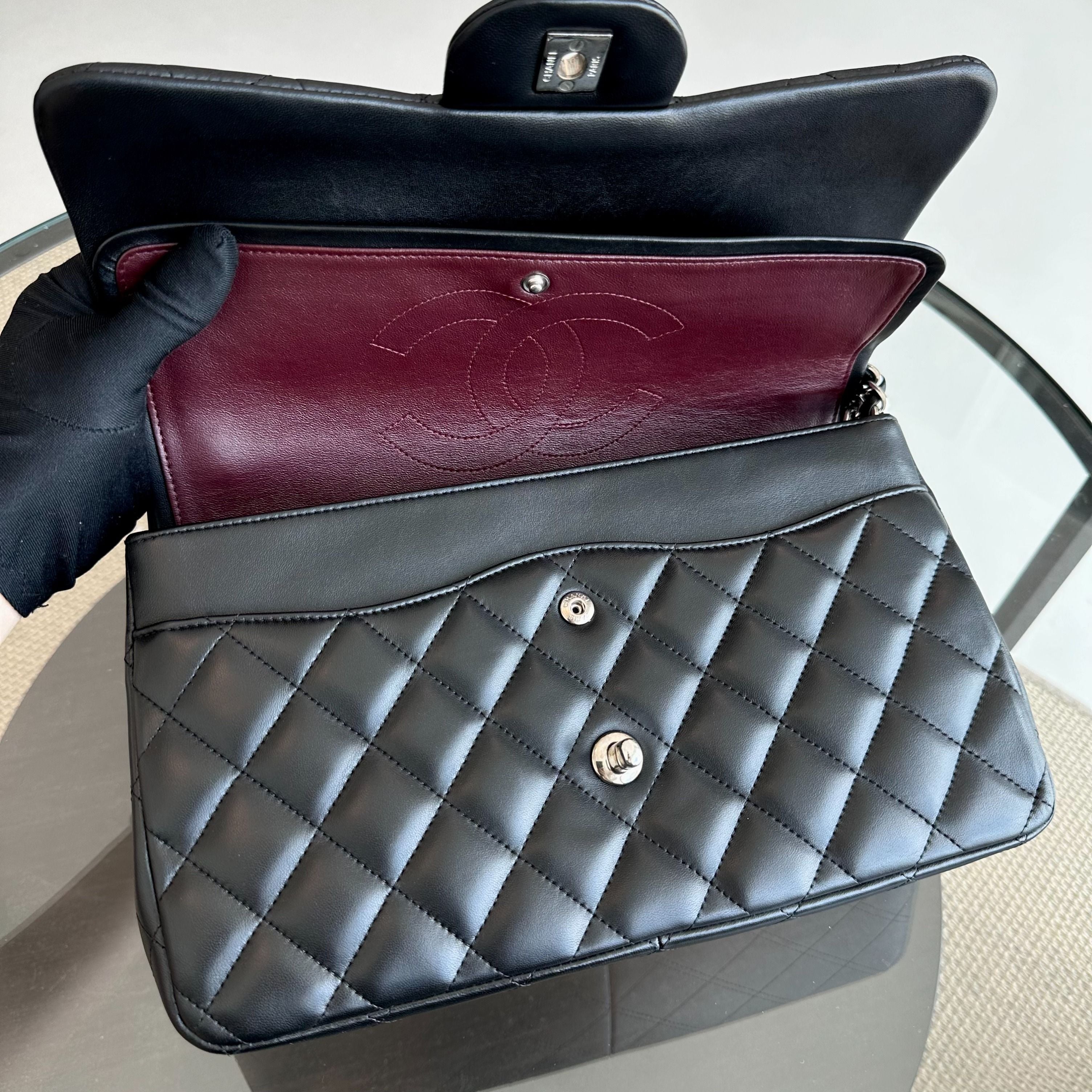 Chanel Jumbo Classic Flap Double Flap Quilted Lambskin Black SHW No 18 - Luxury Evermore