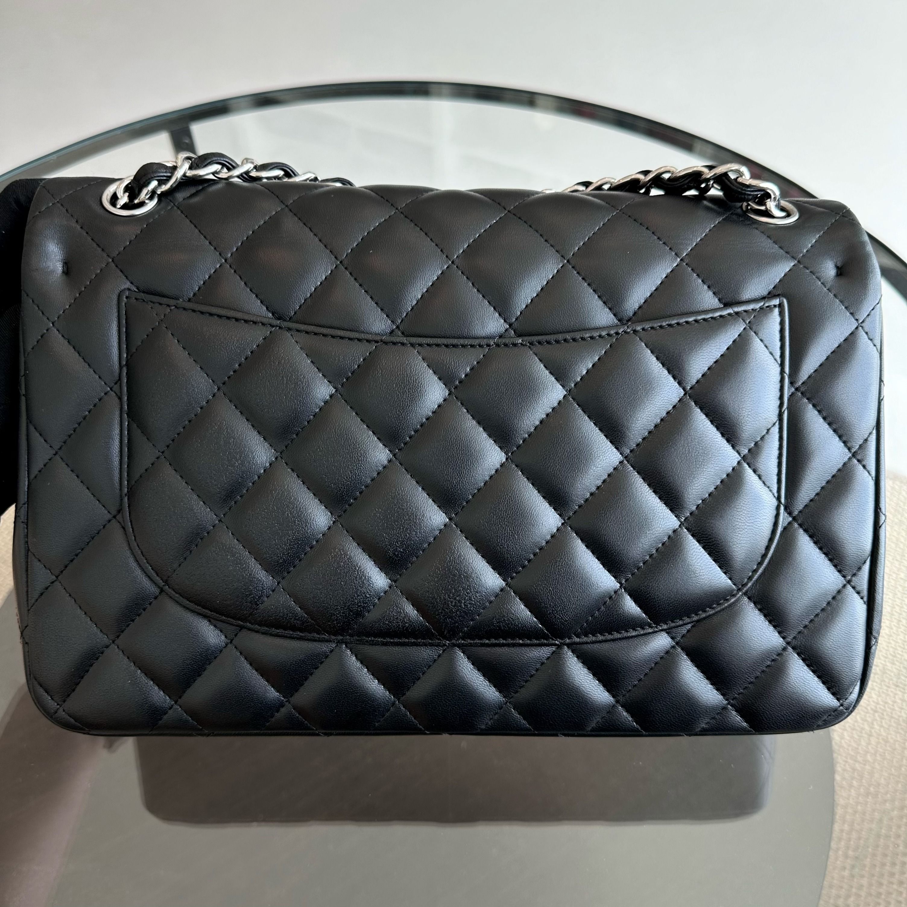 Chanel Jumbo Classic Flap Double Flap Quilted Lambskin Black SHW No 18 - Luxury Evermore