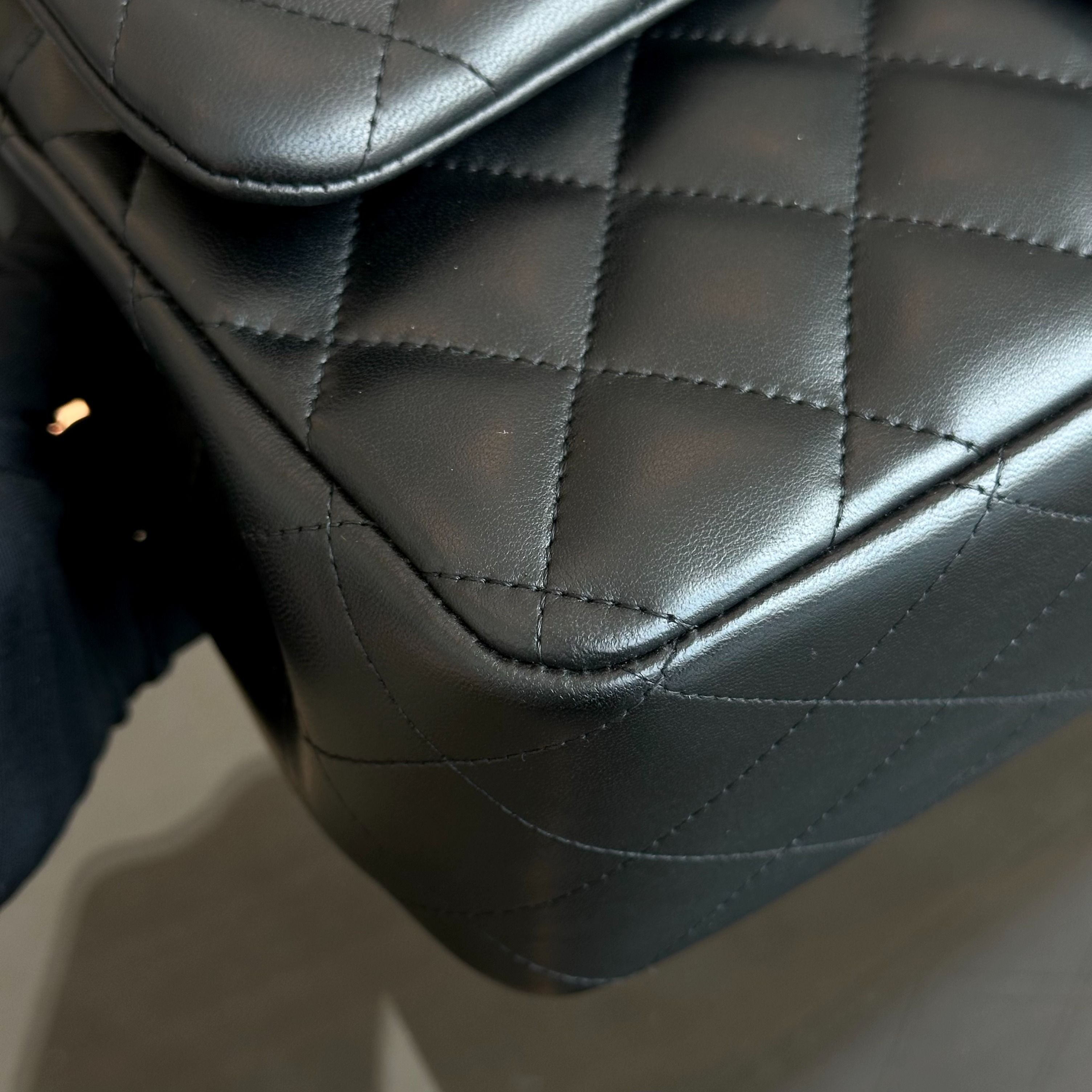 Chanel Jumbo Classic Flap Double Flap Quilted Lambskin Black SHW No 18 - Luxury Evermore