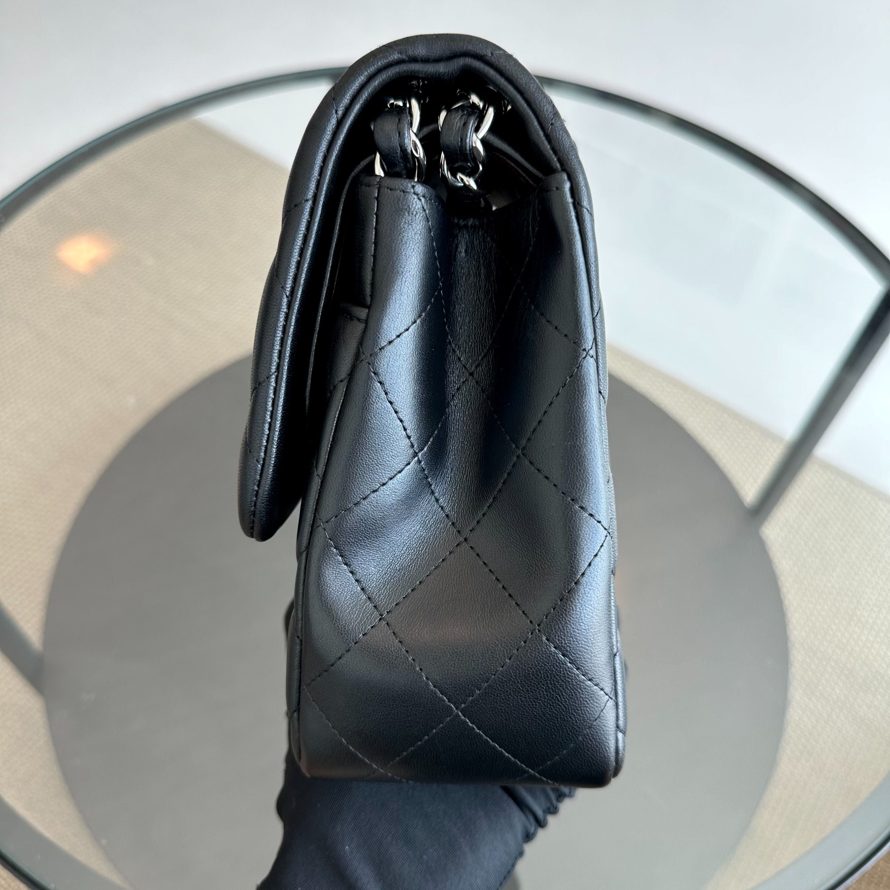 Chanel Jumbo Classic Flap Double Flap Quilted Lambskin Black SHW No 18 - Luxury Evermore