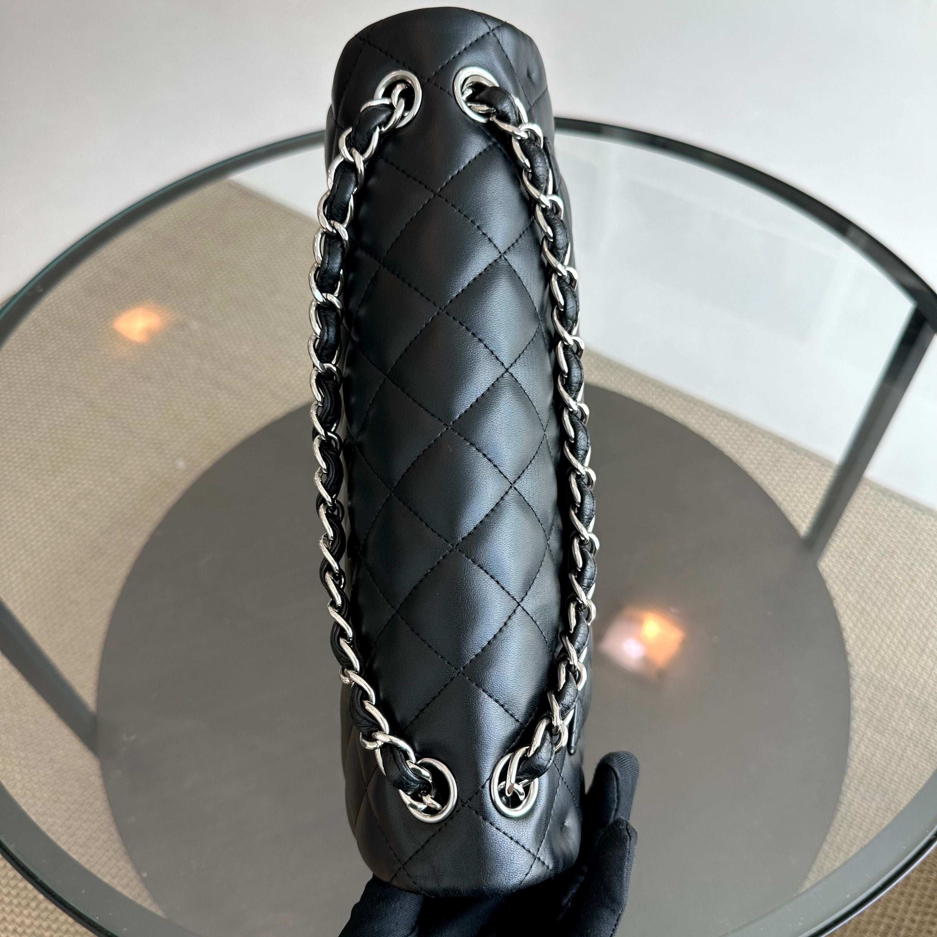 Chanel Jumbo Classic Flap Double Flap Quilted Lambskin Black SHW No 18 - Luxury Evermore