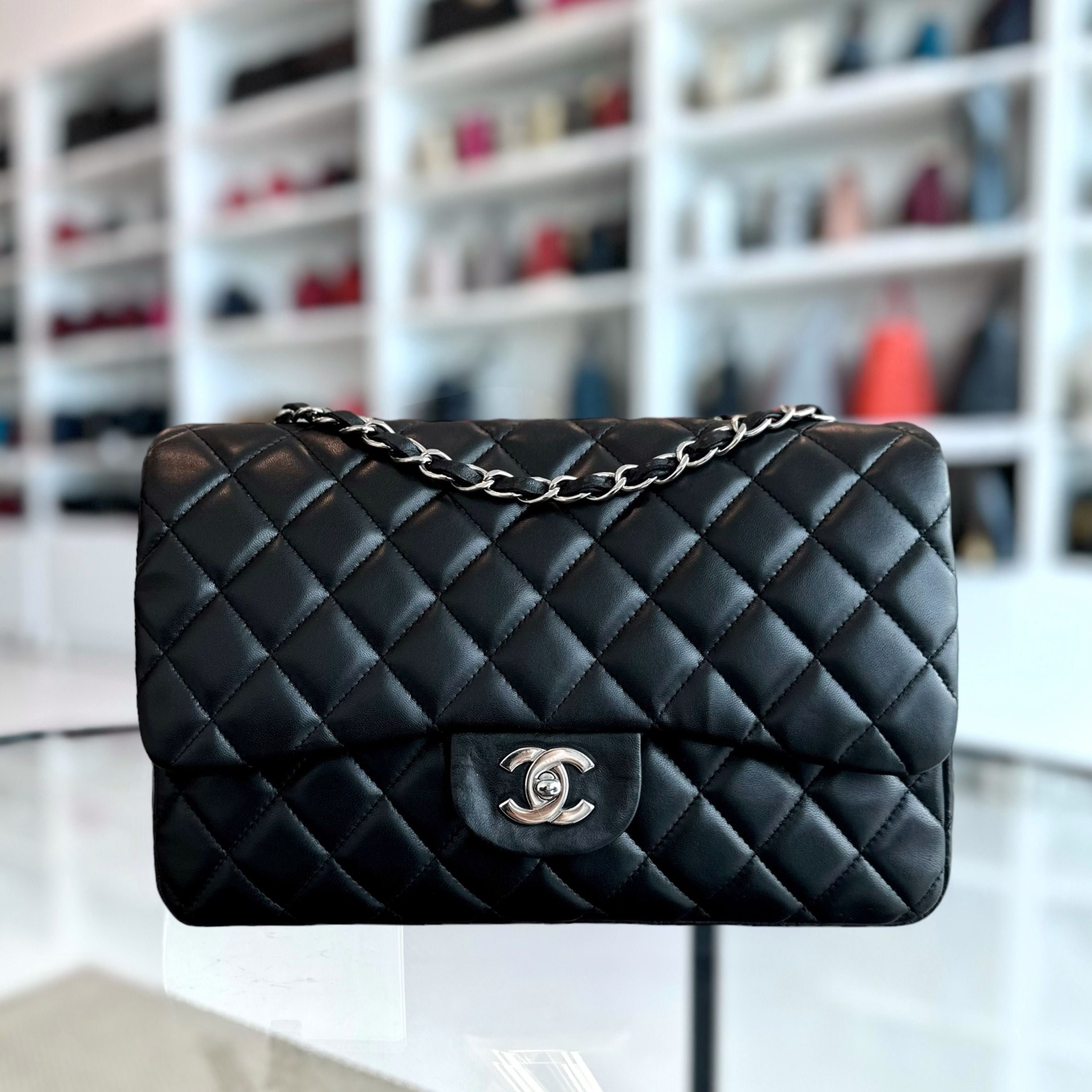 Chanel Jumbo Classic Flap Lambskin Quilted Black SHW No 12 - Luxury Evermore