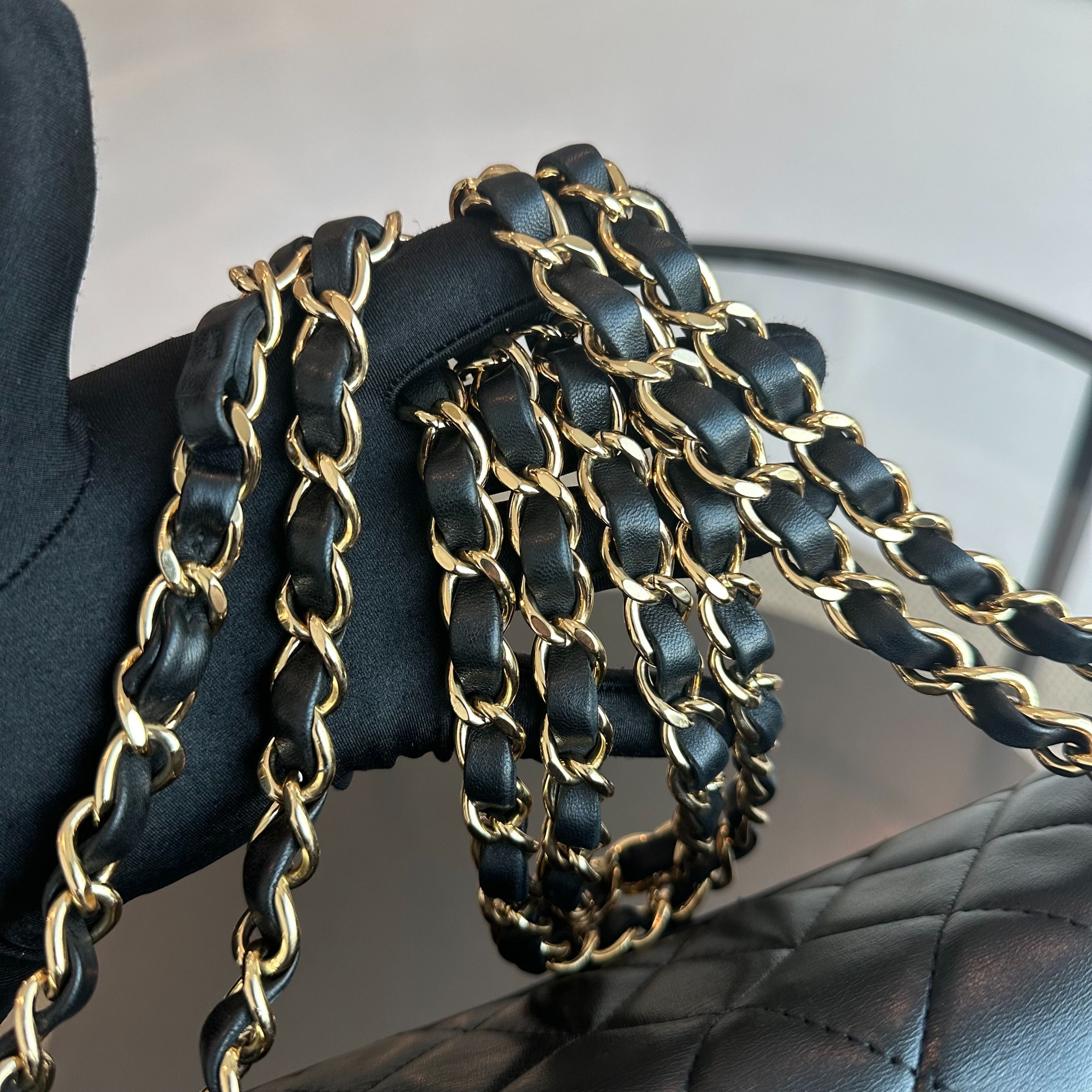 Chanel Jumbo Classic Flap Single Flap Quilted Lambskin Black GHW No 12 - Luxury Evermore