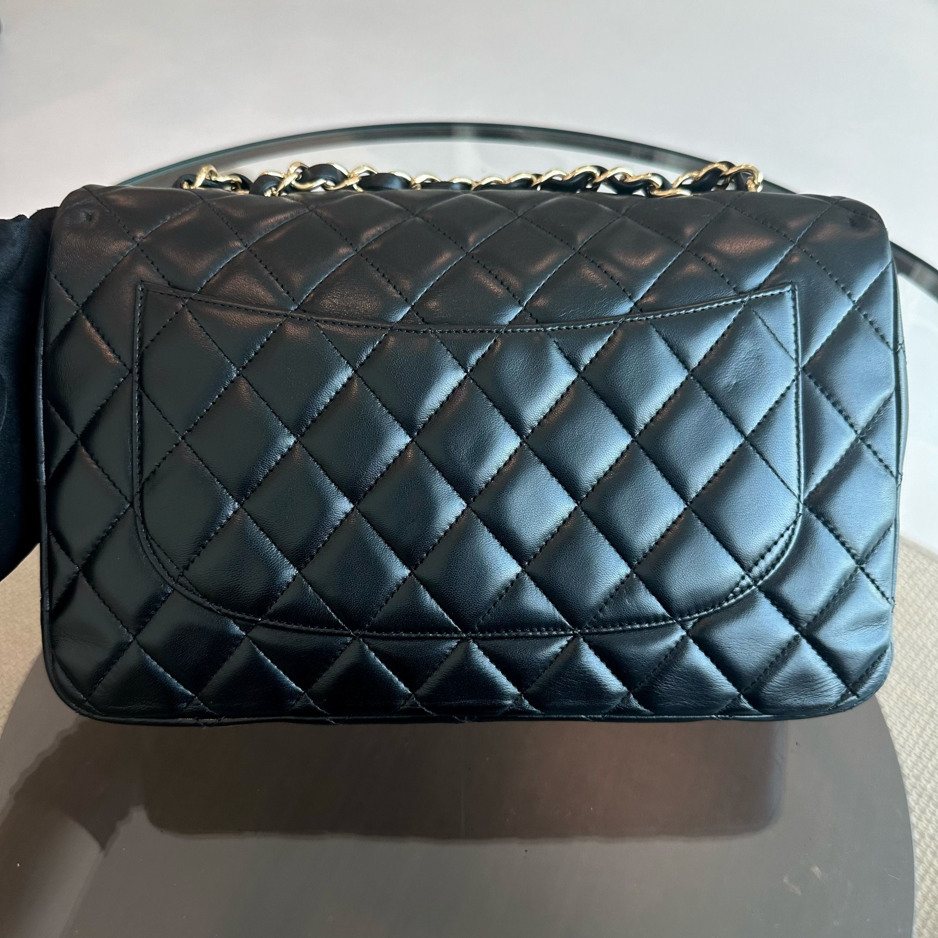 Chanel Jumbo Classic Flap Single Flap Quilted Lambskin Black GHW No 12 - Luxury Evermore