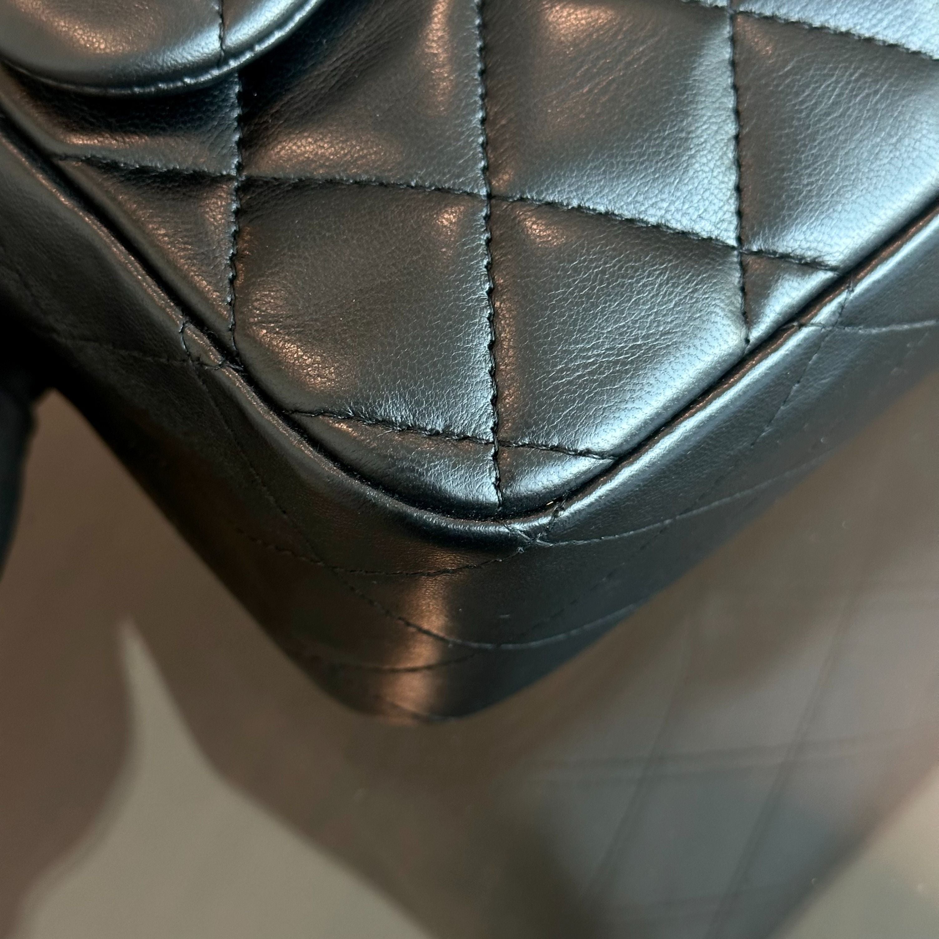 Chanel Jumbo Classic Flap Single Flap Quilted Lambskin Black GHW No 12 - Luxury Evermore