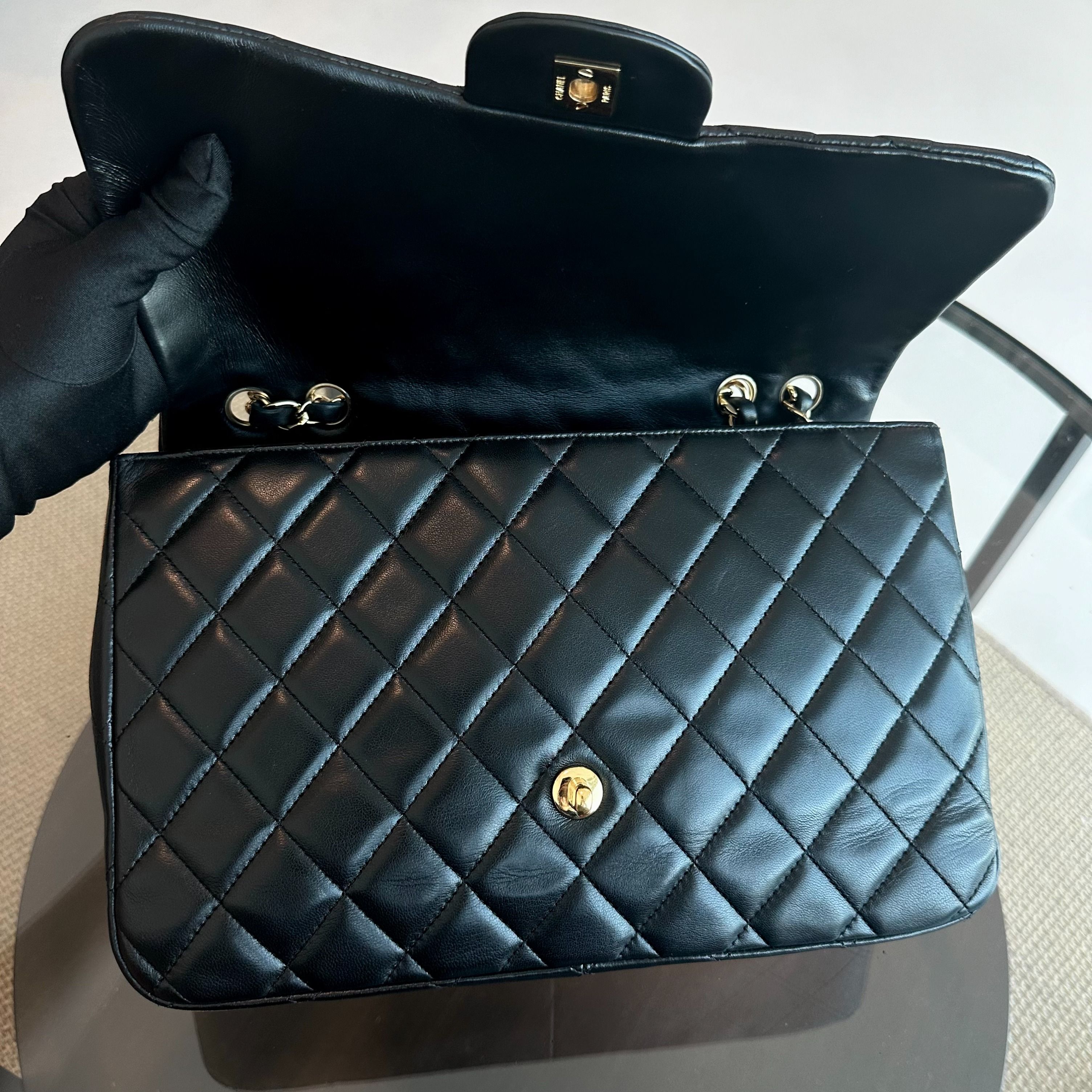 Chanel Jumbo Classic Flap Single Flap Quilted Lambskin Black GHW No 12 - Luxury Evermore