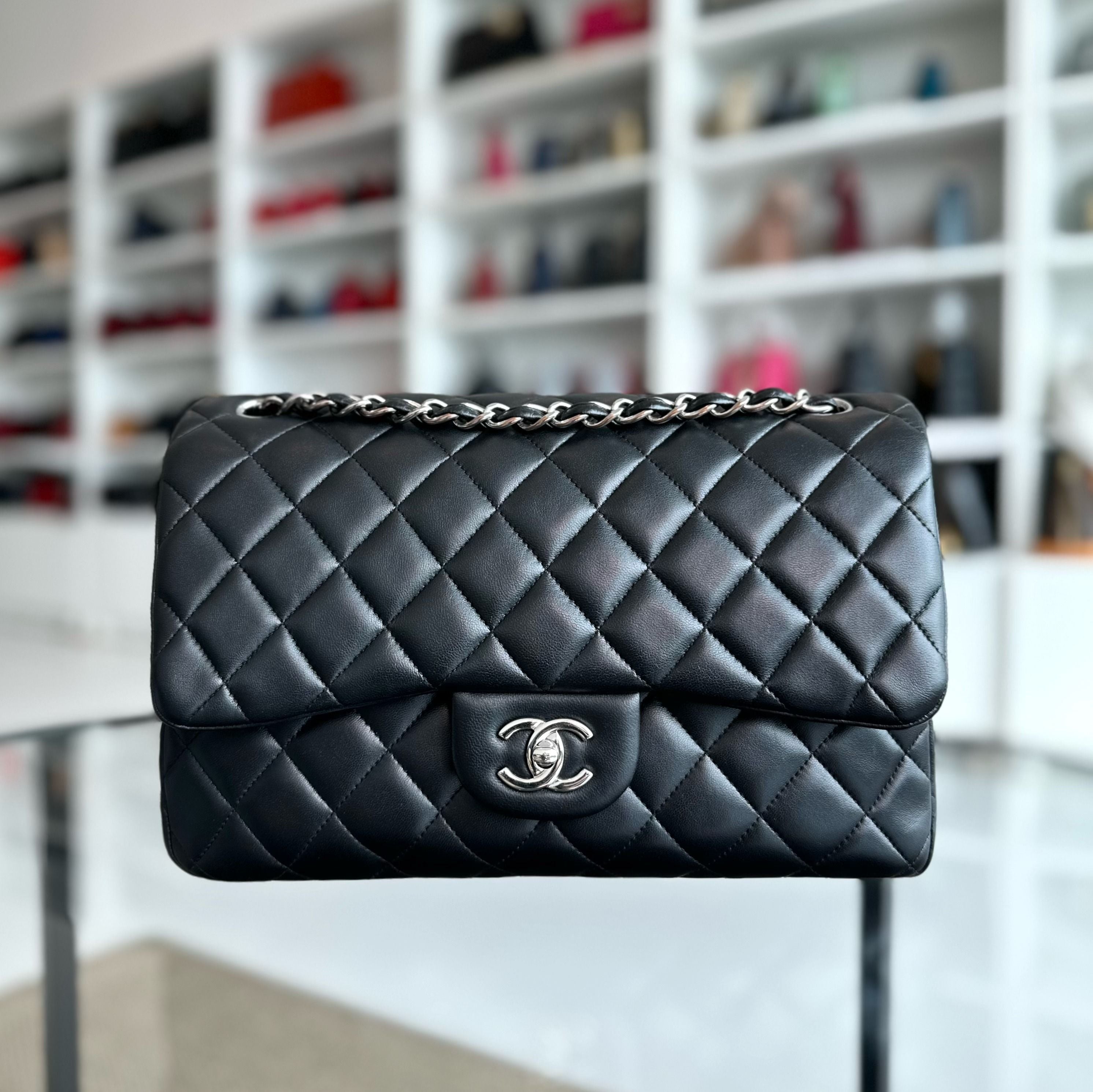 Chanel Jumbo Double Flap Classic Flap 30CM Lambskin Black SHW No 23 - Luxury Evermore