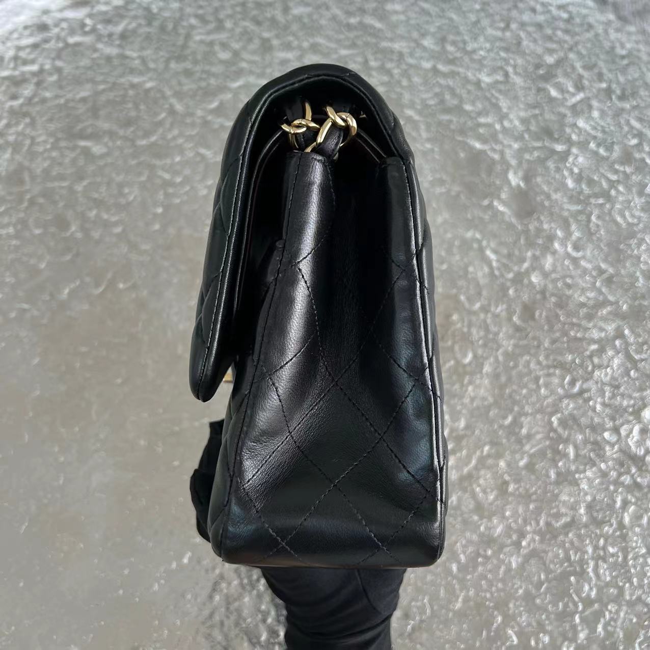 Chanel Jumbo Double Flap Classic Flap Quilted Lambskin Black Golden Hardware Series 16 - Luxury Evermore