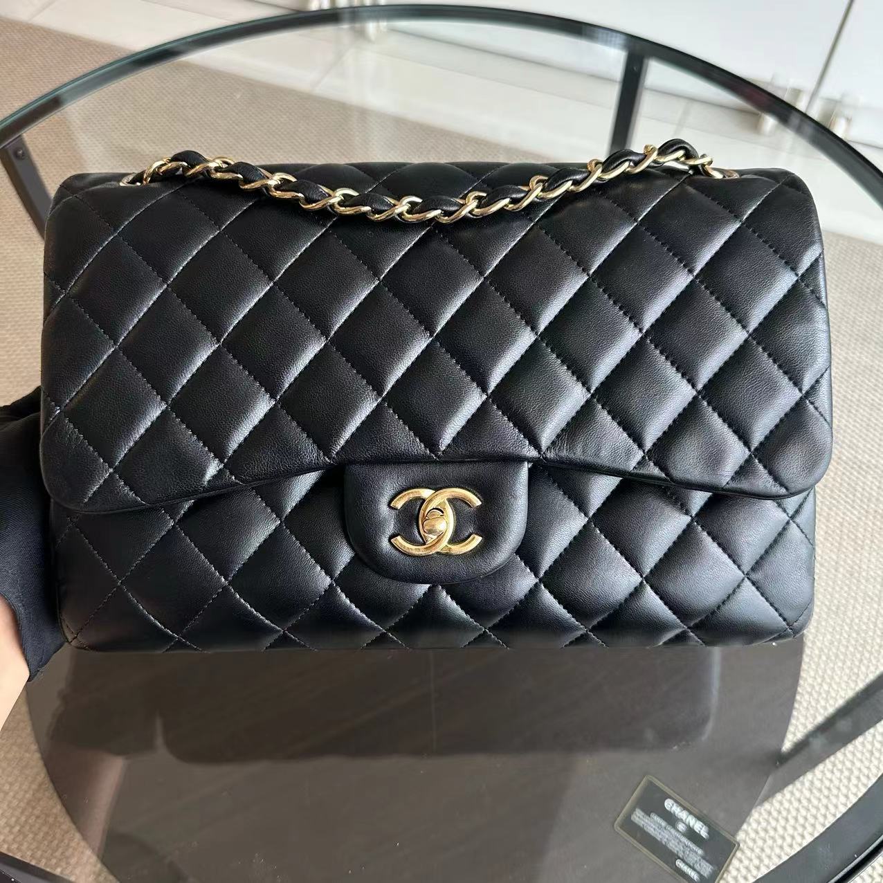 Chanel Jumbo Double Flap Classic Flap Quilted Lambskin Black No 23 - Luxury Evermore