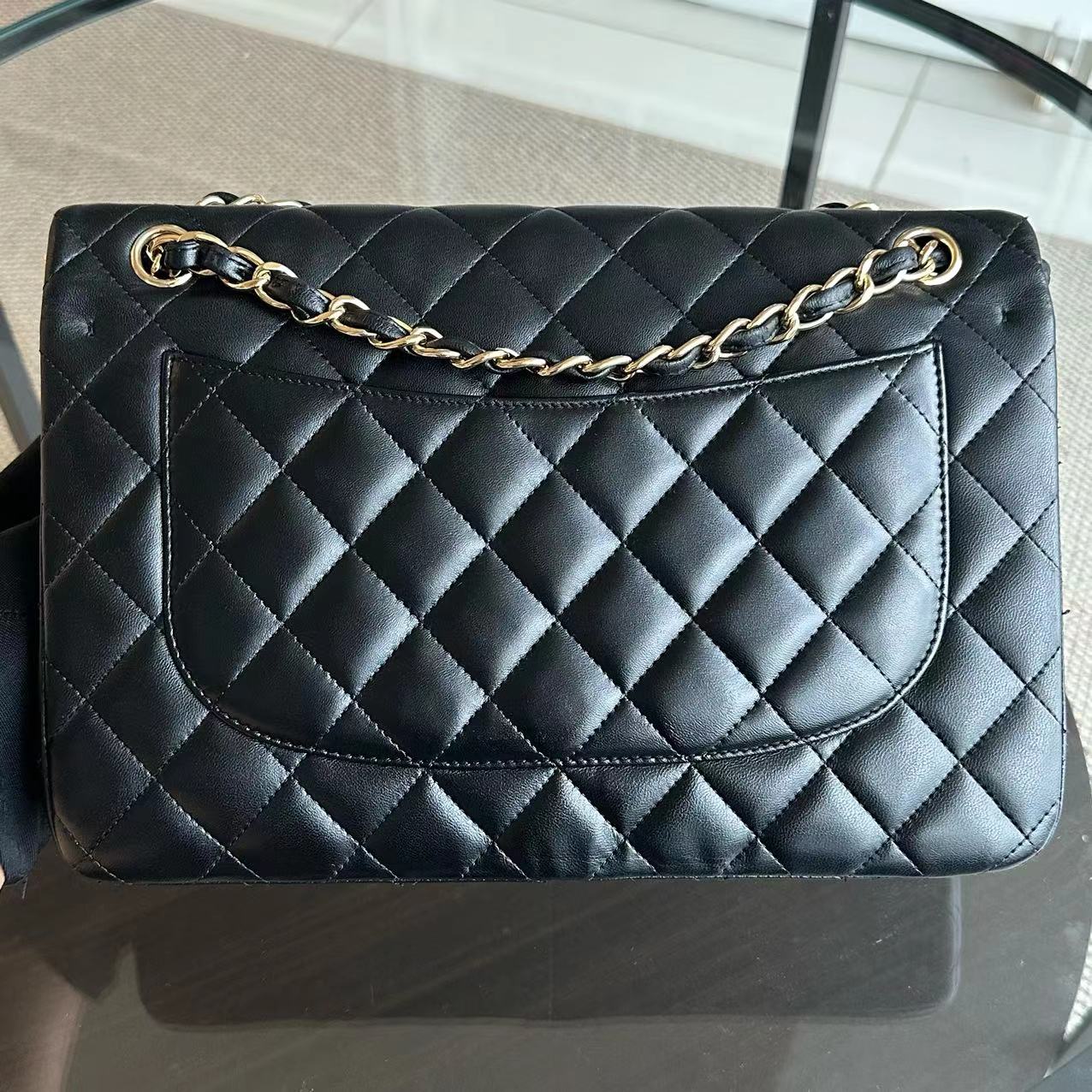 Chanel Jumbo Double Flap Classic Flap Quilted Lambskin Black No 23 - Luxury Evermore