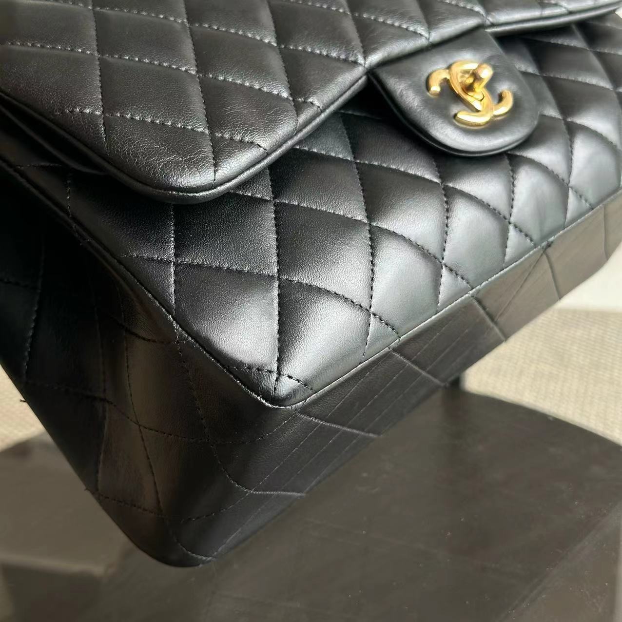 Chanel Jumbo Double Flap Classic Flap Quilted Lambskin Black No 23 - Luxury Evermore