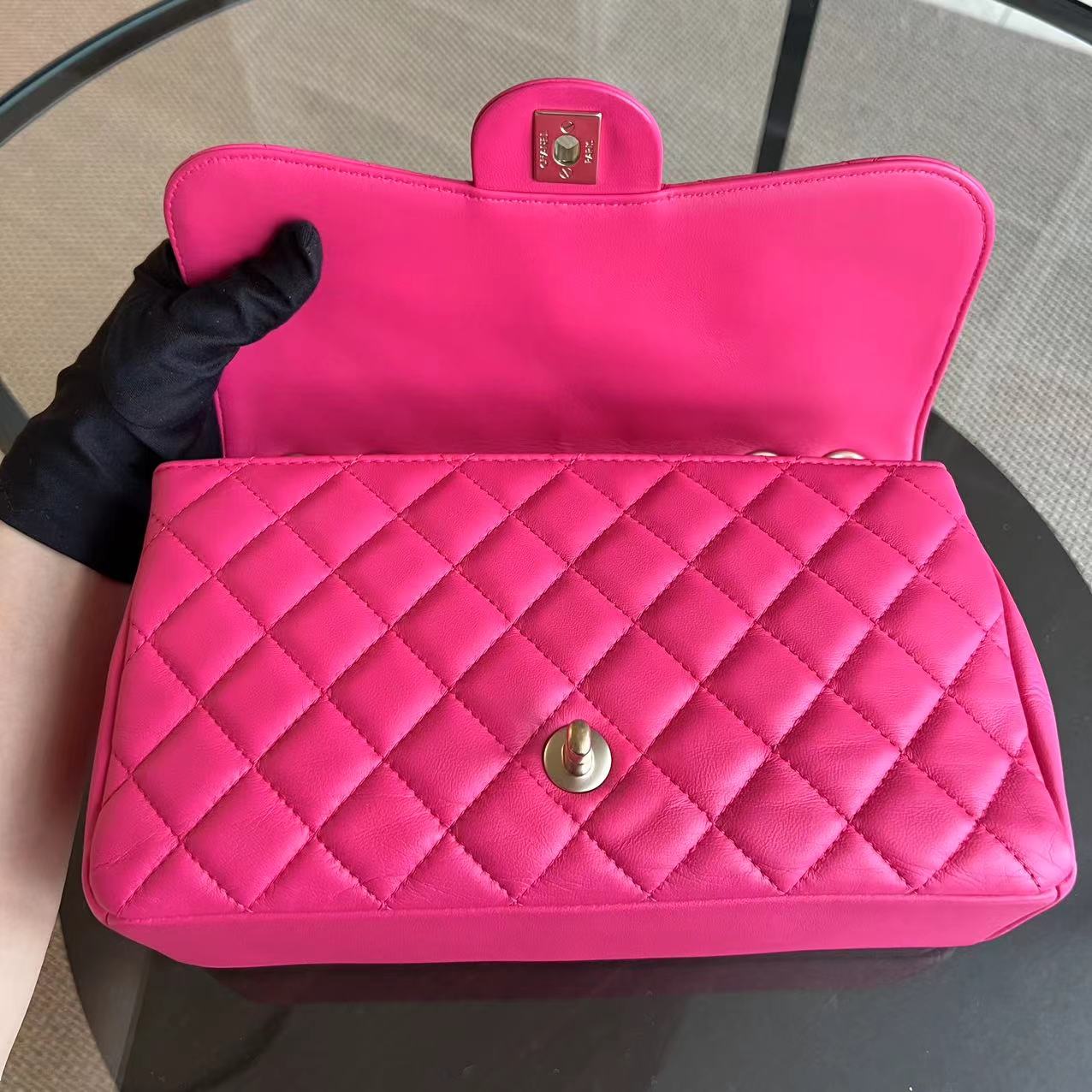 Chanel Mademoiselle Medium Chic Seasonal Flap 25CM Lambskin Hot Pink GHW No 21 - Luxury Evermore