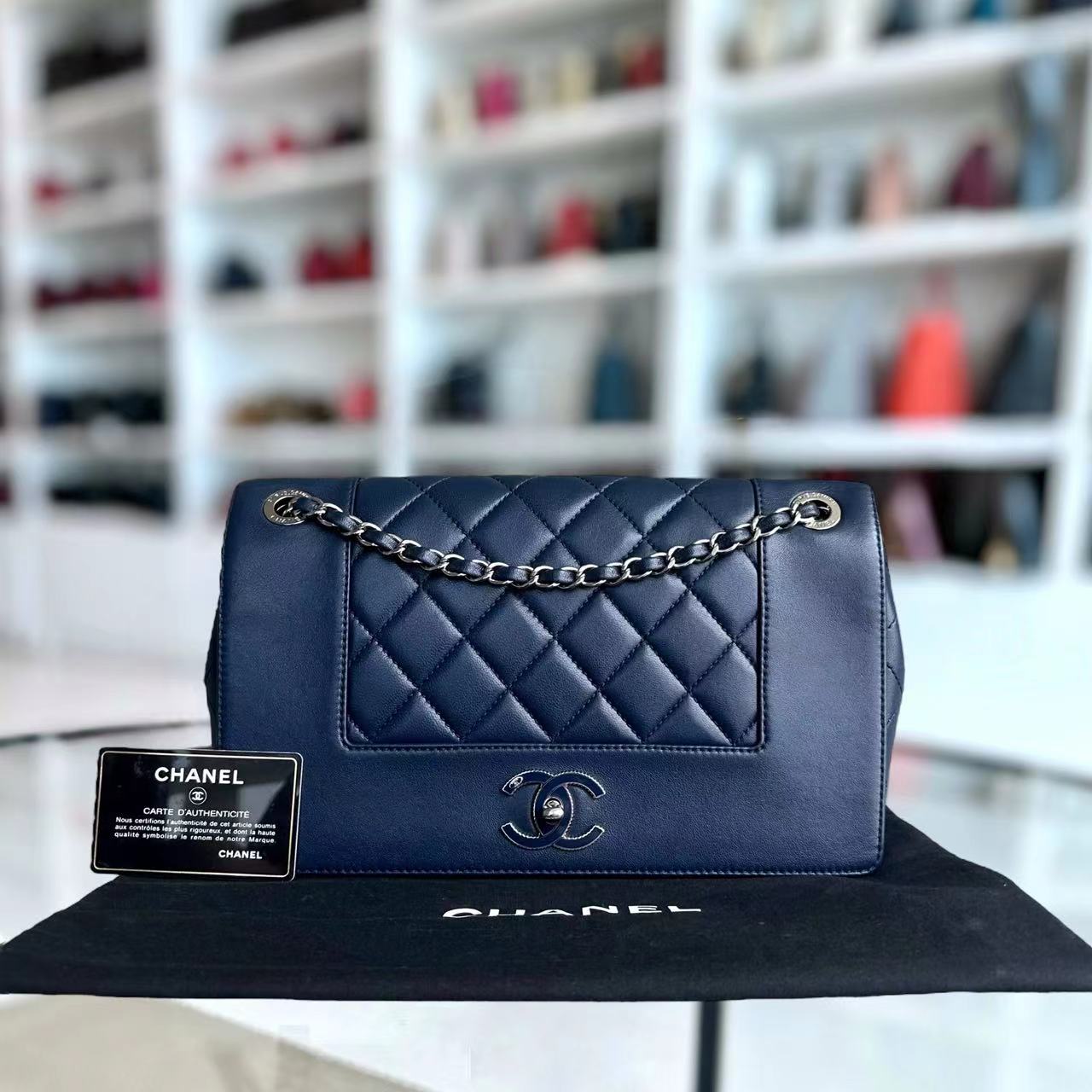 Chanel Mademoiselle Medium Seasonal Double Flap Calfskin Quilted Dark Navy Blue Series 23 - Luxury Evermore