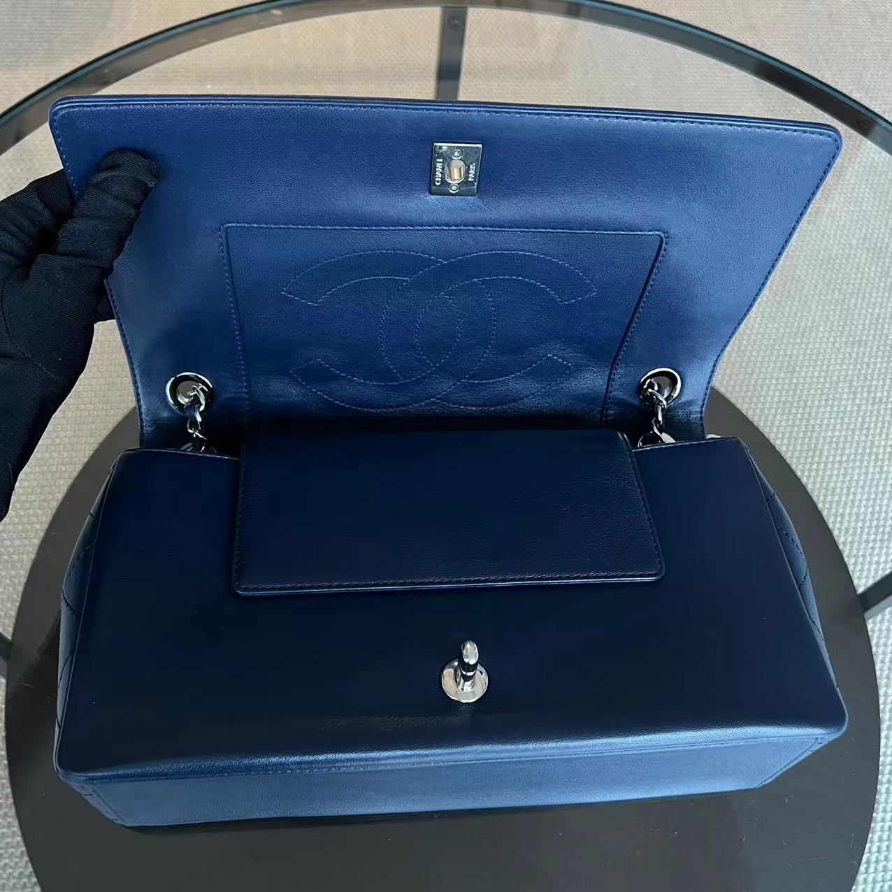 Chanel Mademoiselle Medium Seasonal Double Flap Calfskin Quilted Dark Navy Blue Series 23 - Luxury Evermore