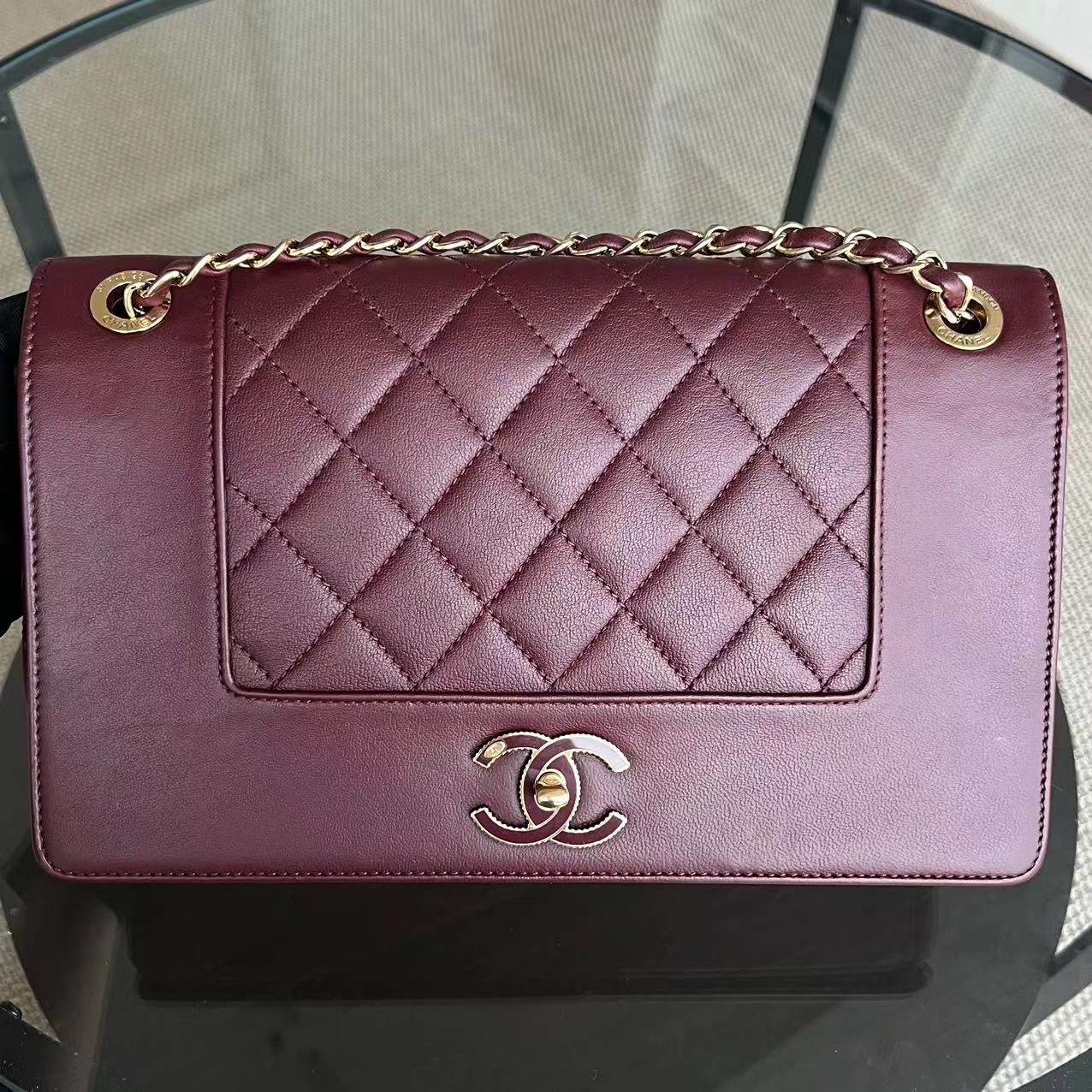 Chanel Mademoiselle Seasonal Flap Jumbo Quilted Lambskin Burgundy Golden Hardware Series 23 - Luxury Evermore