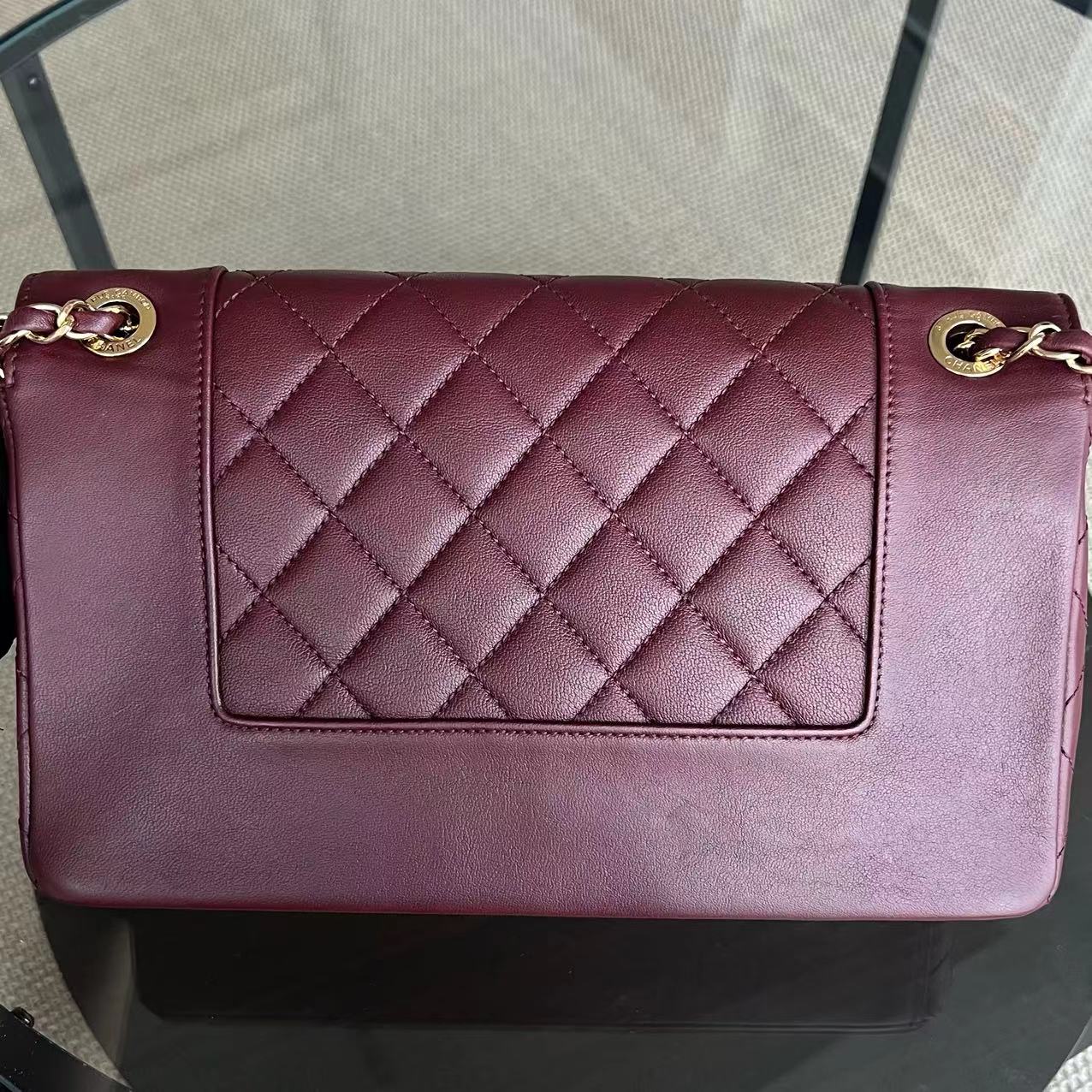 Chanel Mademoiselle Seasonal Flap Jumbo Quilted Lambskin Burgundy Golden Hardware Series 23 - Luxury Evermore