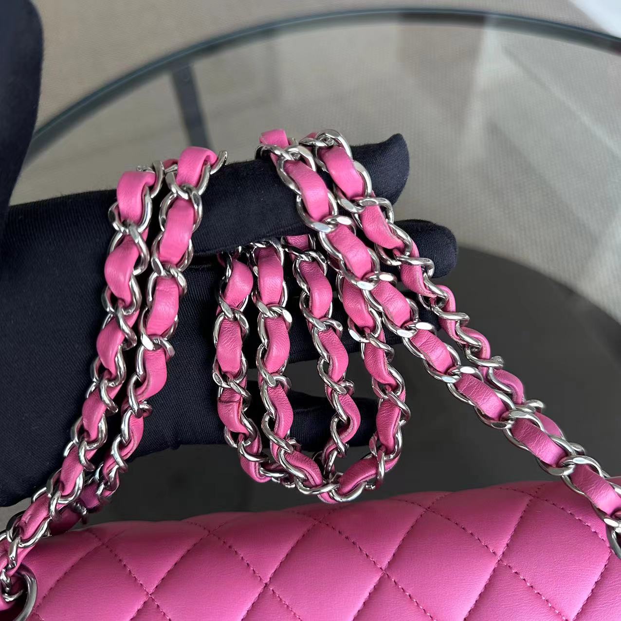 Chanel Medium Classic Flap Double Flap 25CM Quilted Lambskin Pink SHW No 27 - Luxury Evermore