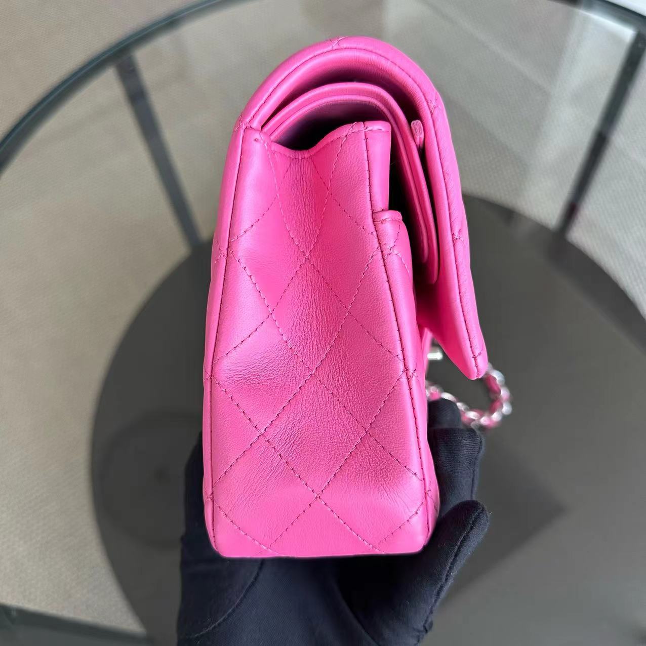 Chanel Medium Classic Flap Double Flap 25CM Quilted Lambskin Pink SHW No 27 - Luxury Evermore