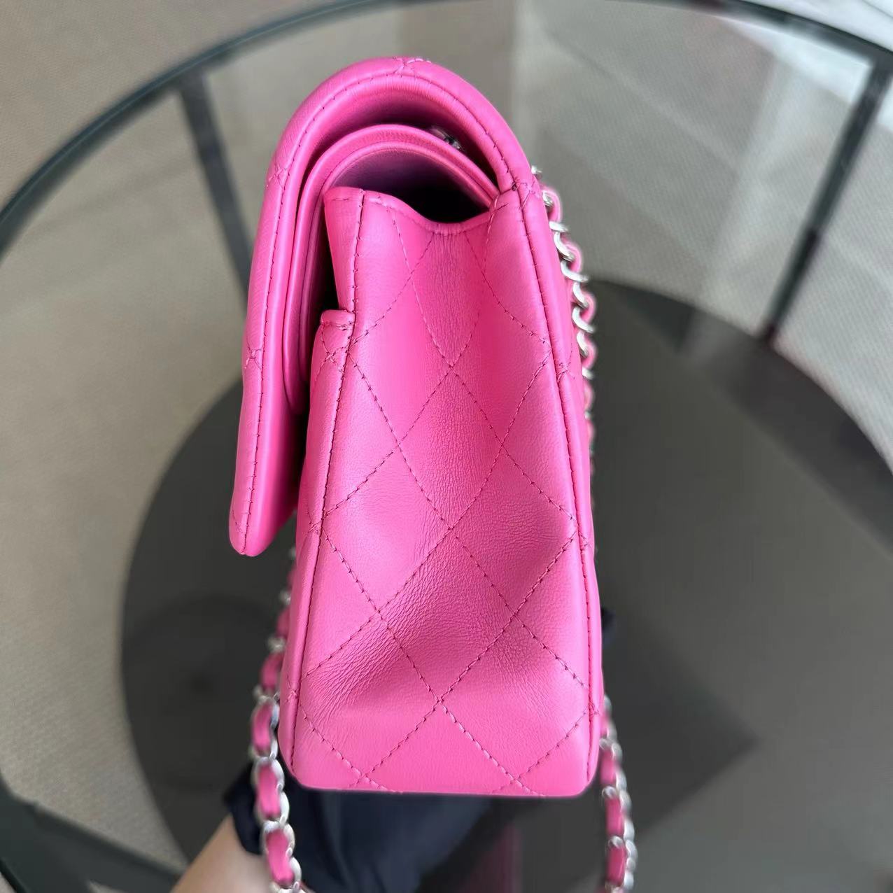 Chanel Medium Classic Flap Double Flap 25CM Quilted Lambskin Pink SHW No 27 - Luxury Evermore