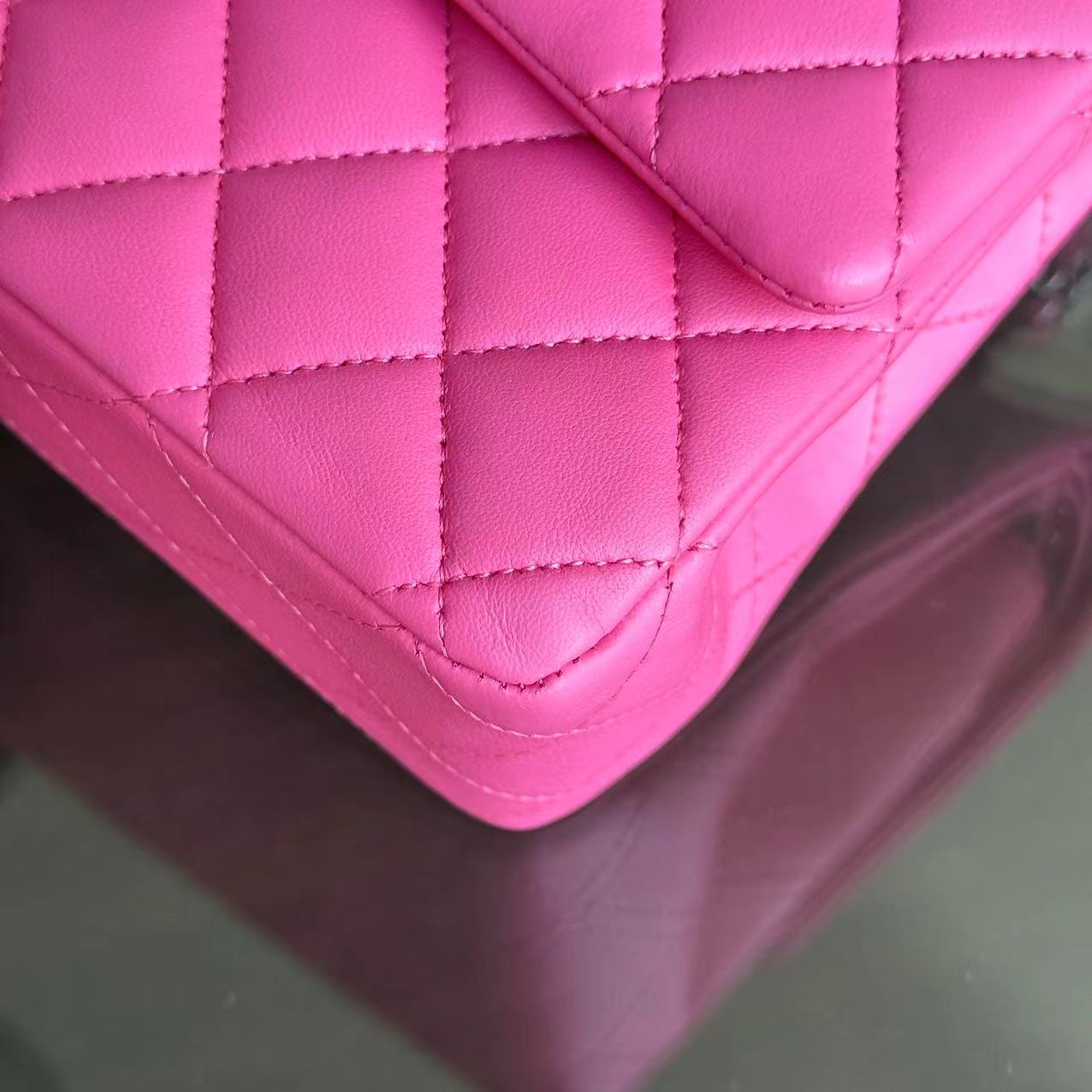 Chanel Medium Classic Flap Double Flap 25CM Quilted Lambskin Pink SHW No 27 - Luxury Evermore