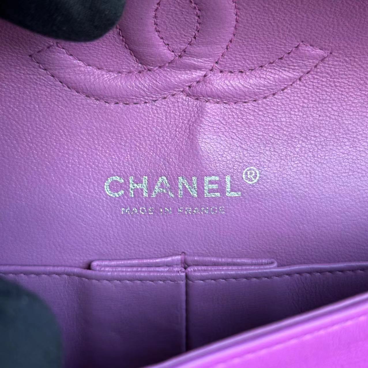 Chanel Medium Classic Flap Double Flap Quilted Lambskin Purple SHW No 14 - Luxury Evermore