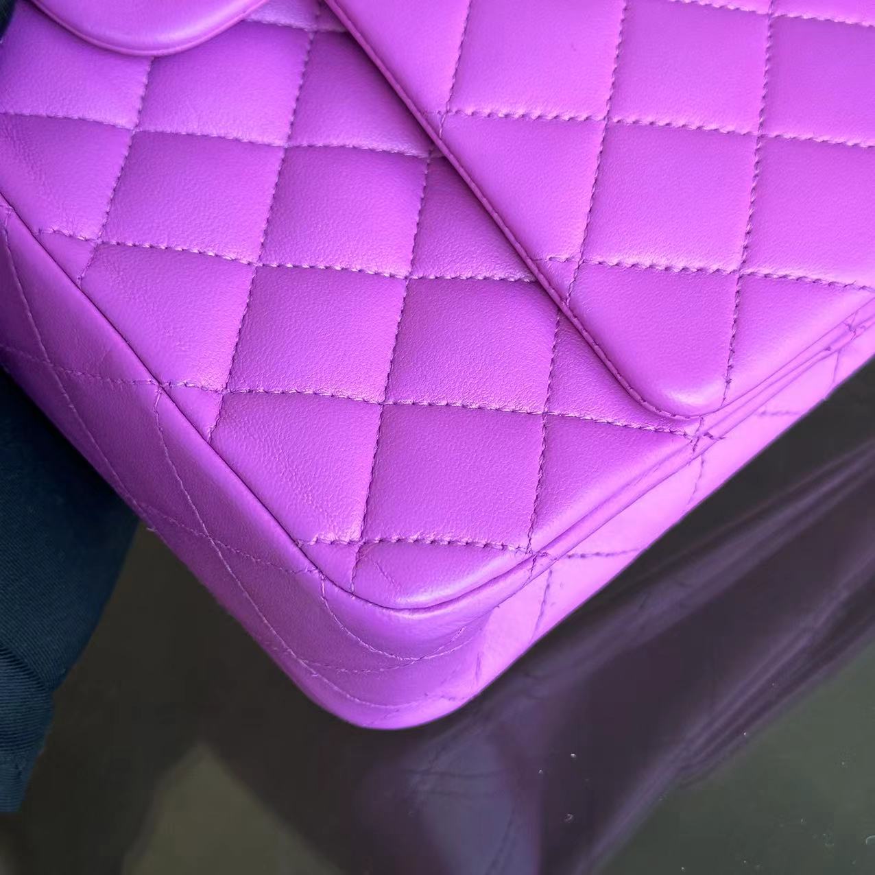 Chanel Medium Classic Flap Double Flap Quilted Lambskin Purple SHW No 14 - Luxury Evermore
