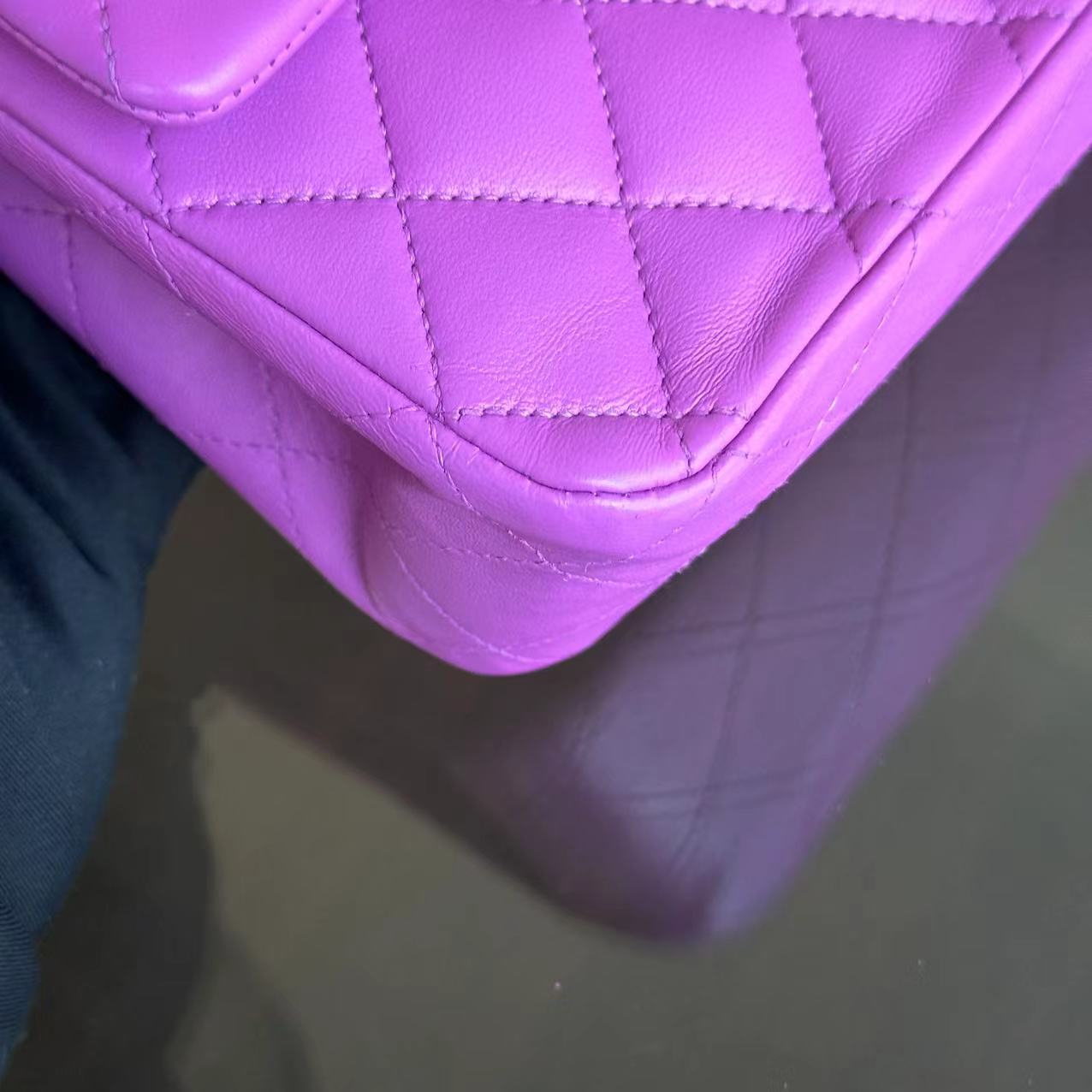 Chanel Medium Classic Flap Double Flap Quilted Lambskin Purple SHW No 14 - Luxury Evermore