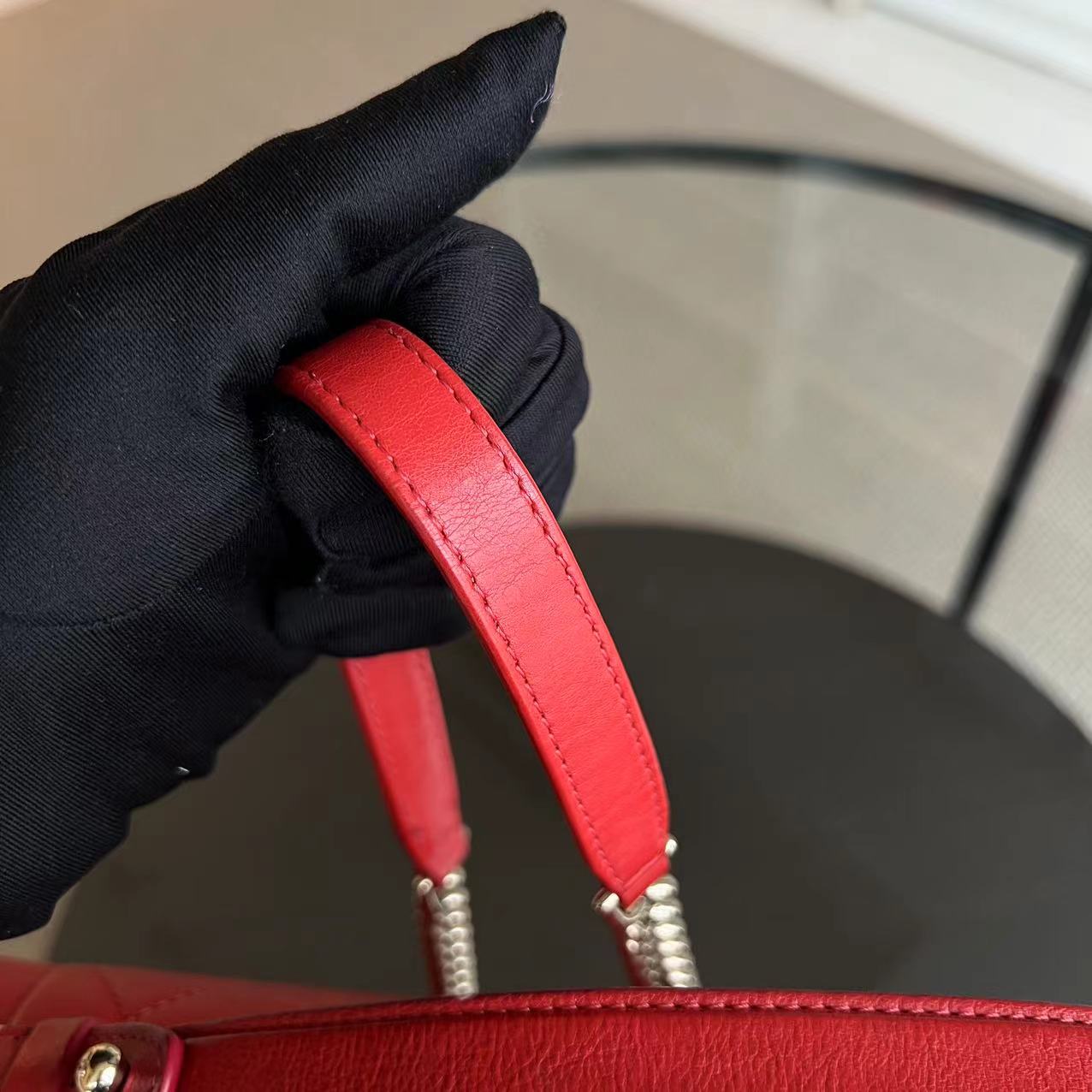 Chanel Medium Label Click Flap Quilted Grained Calfskin Red Golden Hardware Series 24 - Luxury Evermore