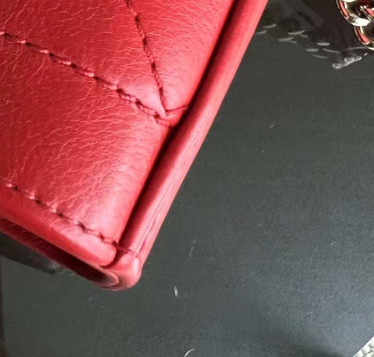 Chanel Medium Label Click Flap Quilted Grained Calfskin Red Golden Hardware Series 24 - Luxury Evermore