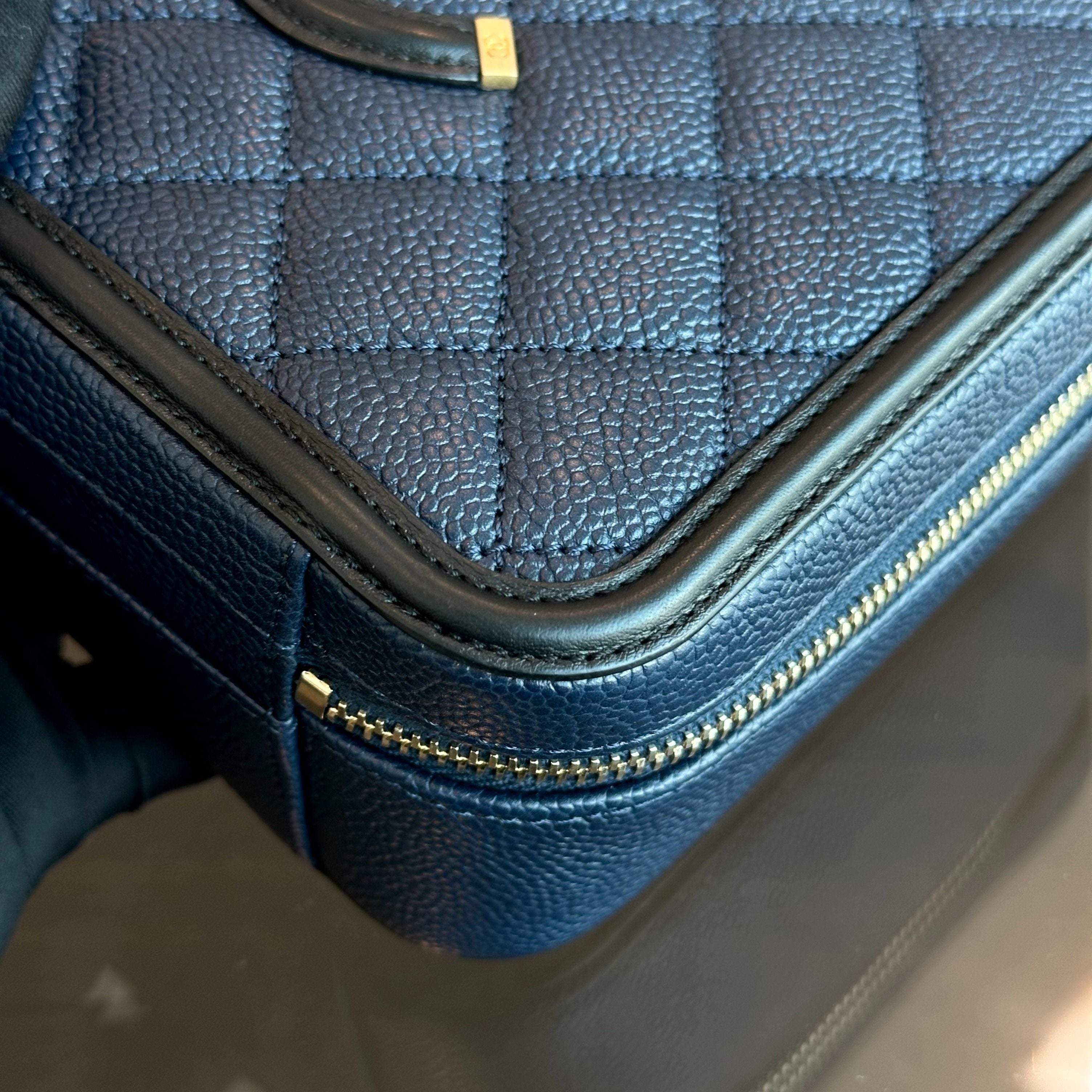 Chanel Medium Vanity Case Caviar Dark Blue GHW No 24 - Luxury Evermore