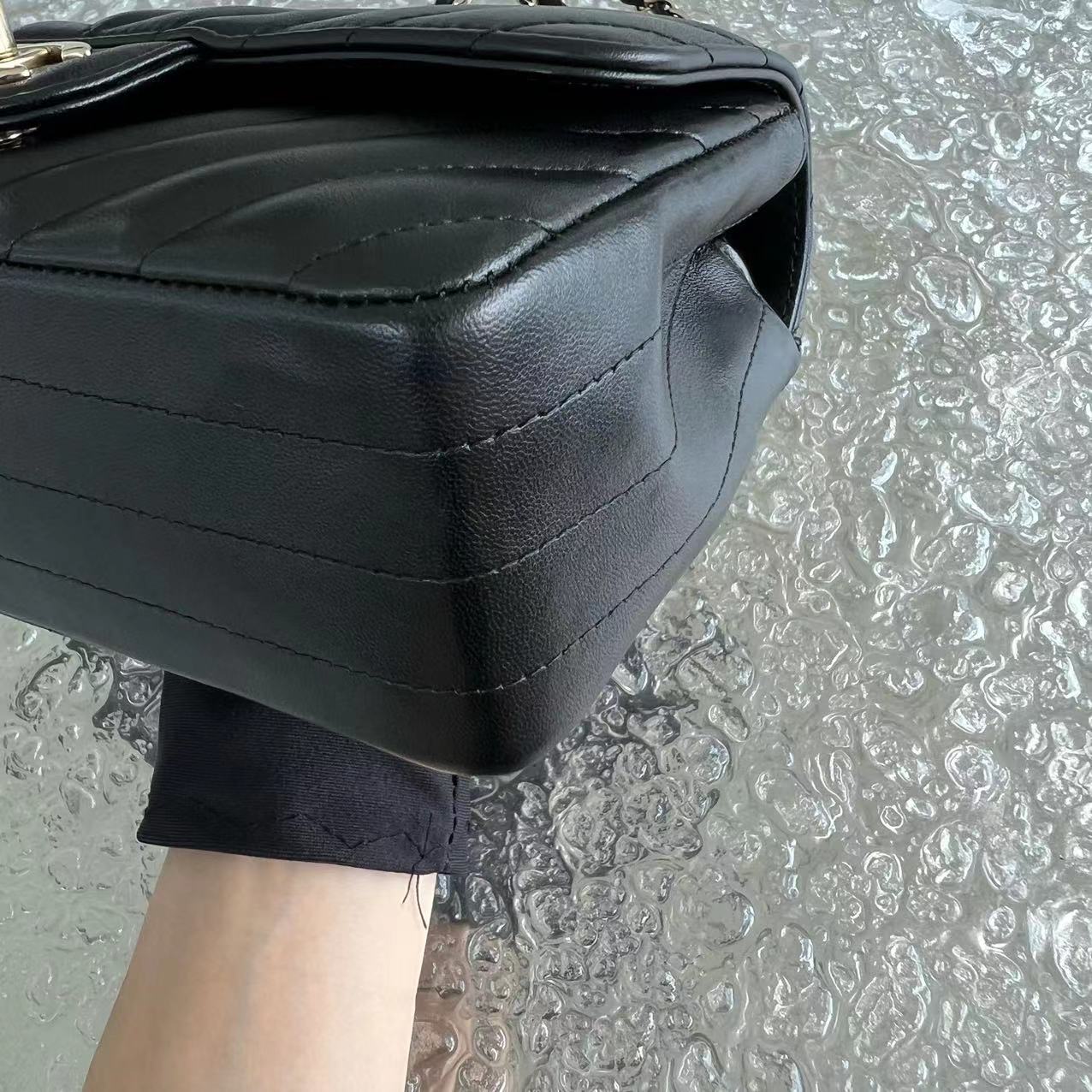 Chanel Mini Rectangular Classic Flap Double Flap 20CM Chevron Lambskin Black Golden Hardware Series 27 - Luxury Evermore