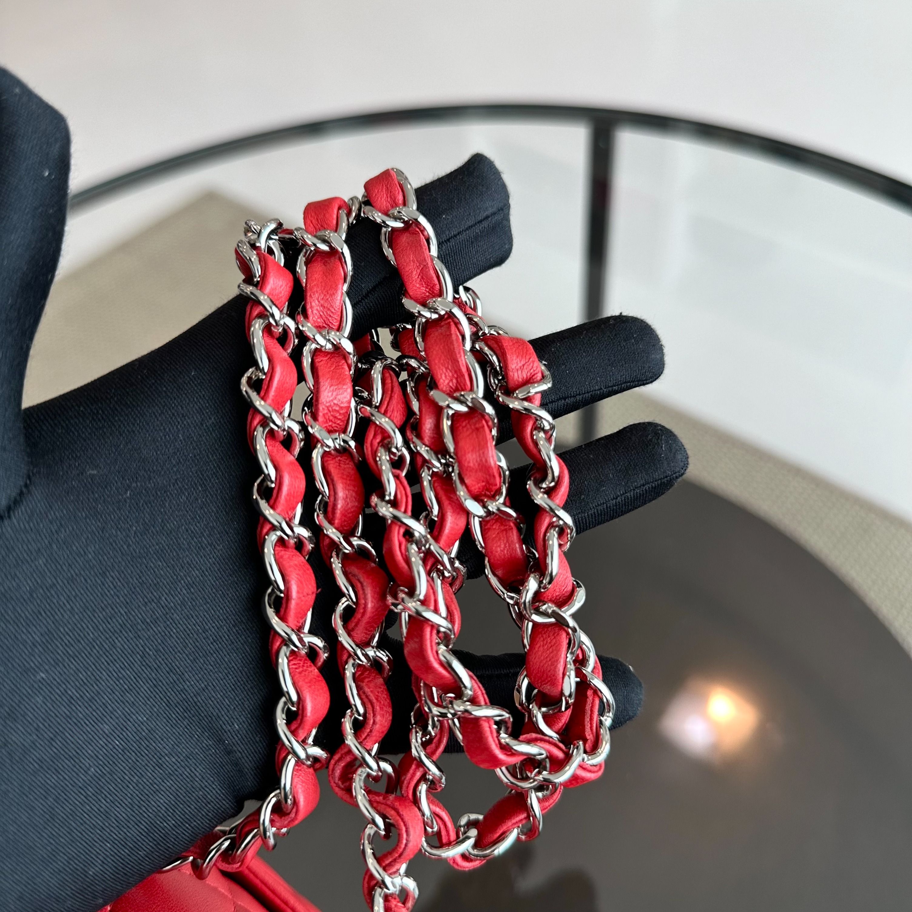 Chanel Mini Rectangular Classic Flap Lambskin Red SHW No 18 - Luxury Evermore