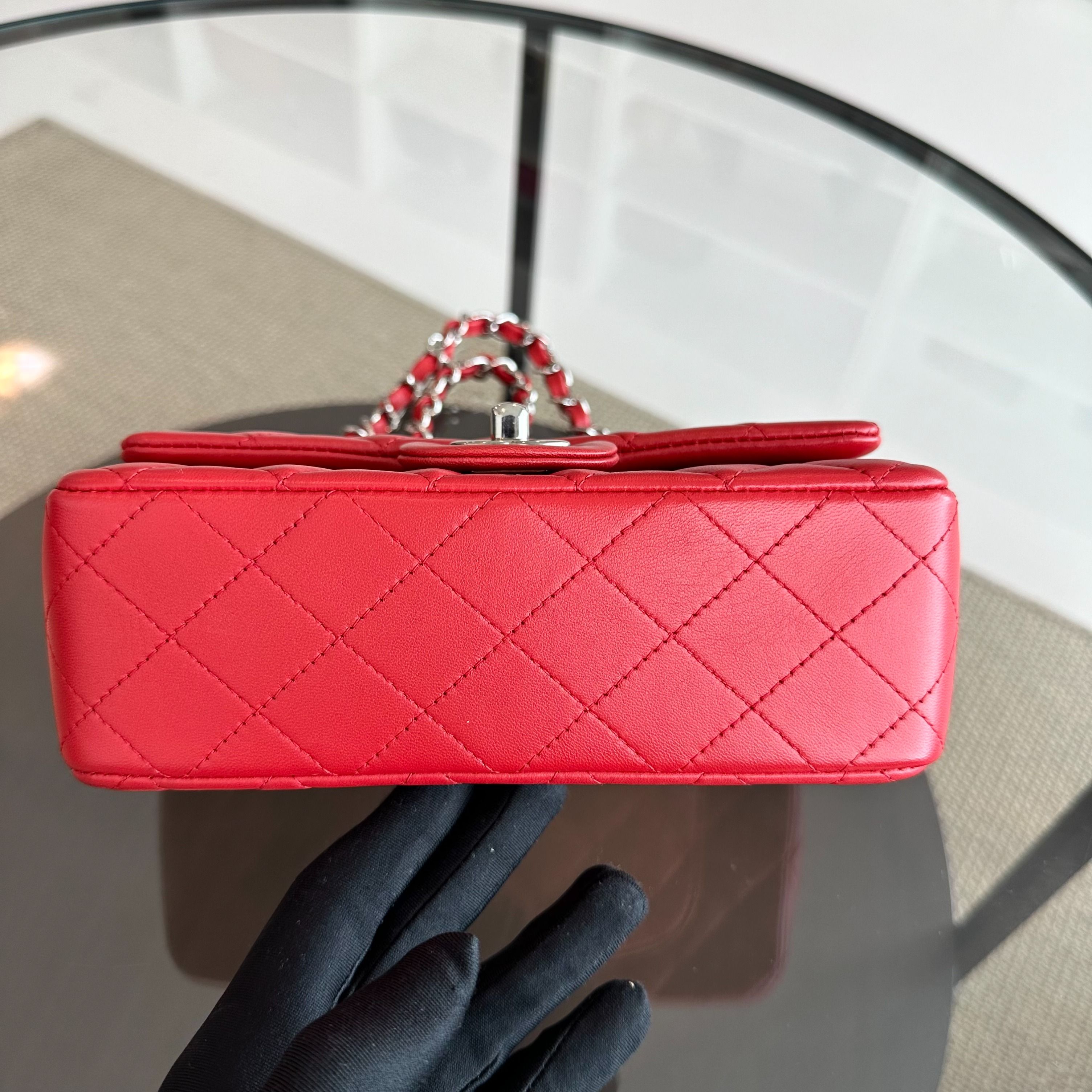 Chanel Mini Rectangular Classic Flap Lambskin Red SHW No 18 - Luxury Evermore