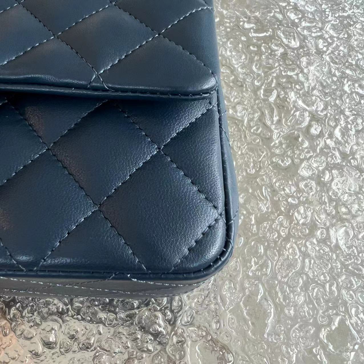 Chanel Mini Rectangular Classic Flap Quilted Lambskin Dark Blue Silver Hardware Series 25 - Luxury Evermore