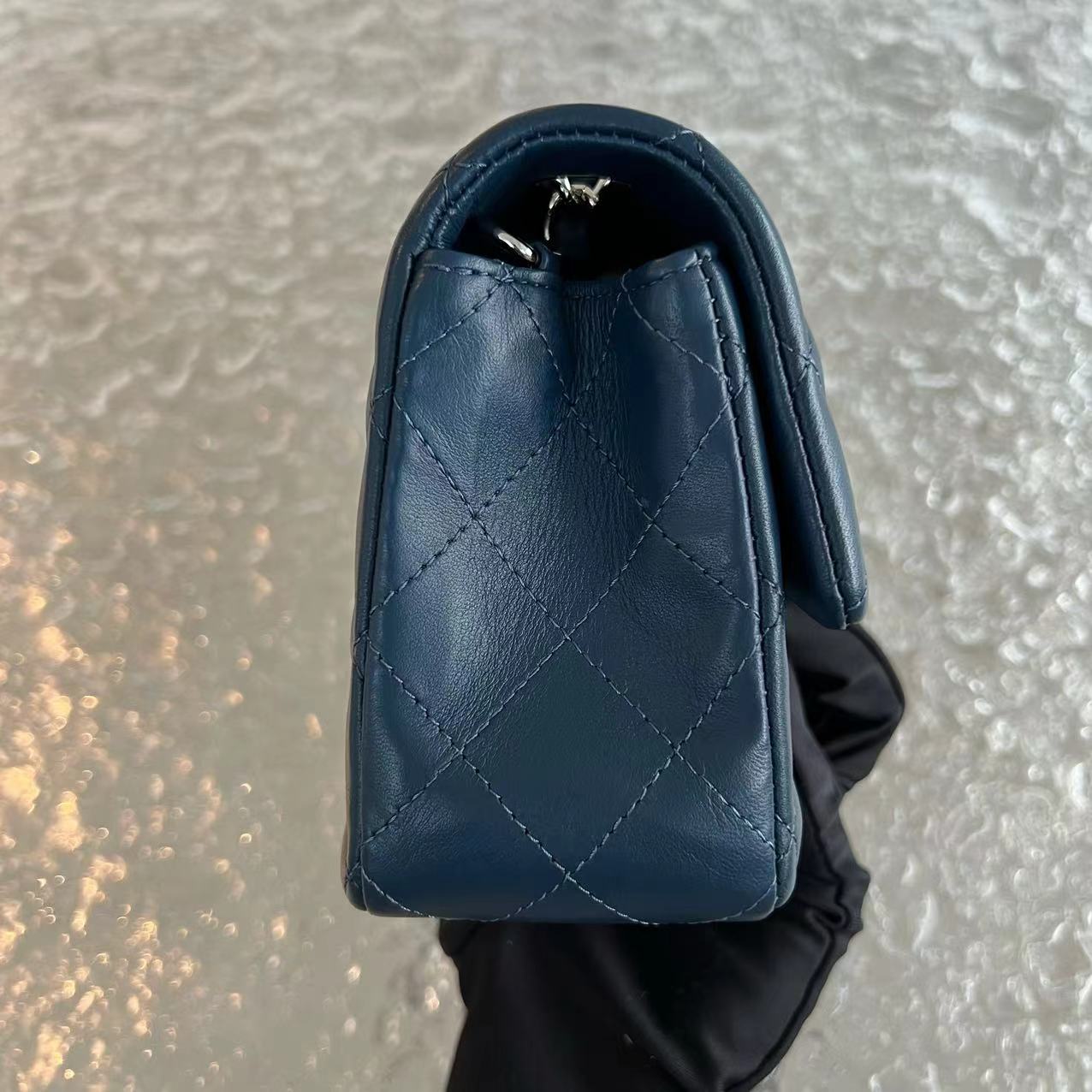 Chanel Mini Rectangular Classic Flap Quilted Lambskin Dark Blue Silver Hardware Series 25 - Luxury Evermore