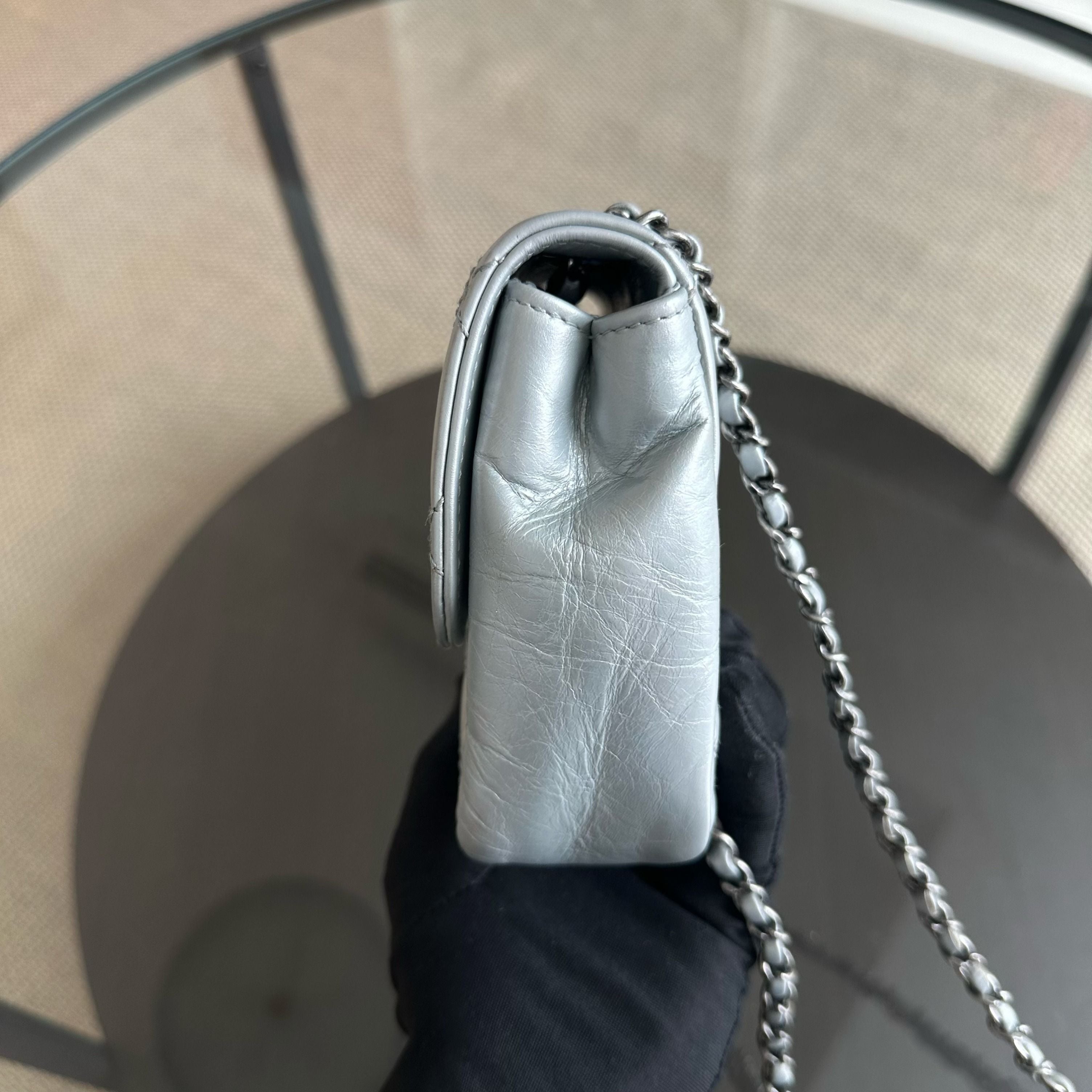 Chanel Mini Rectangular Plated Chain Seasonal Flap Quilted Calfskin Silver SHW No 21 - Luxury Evermore