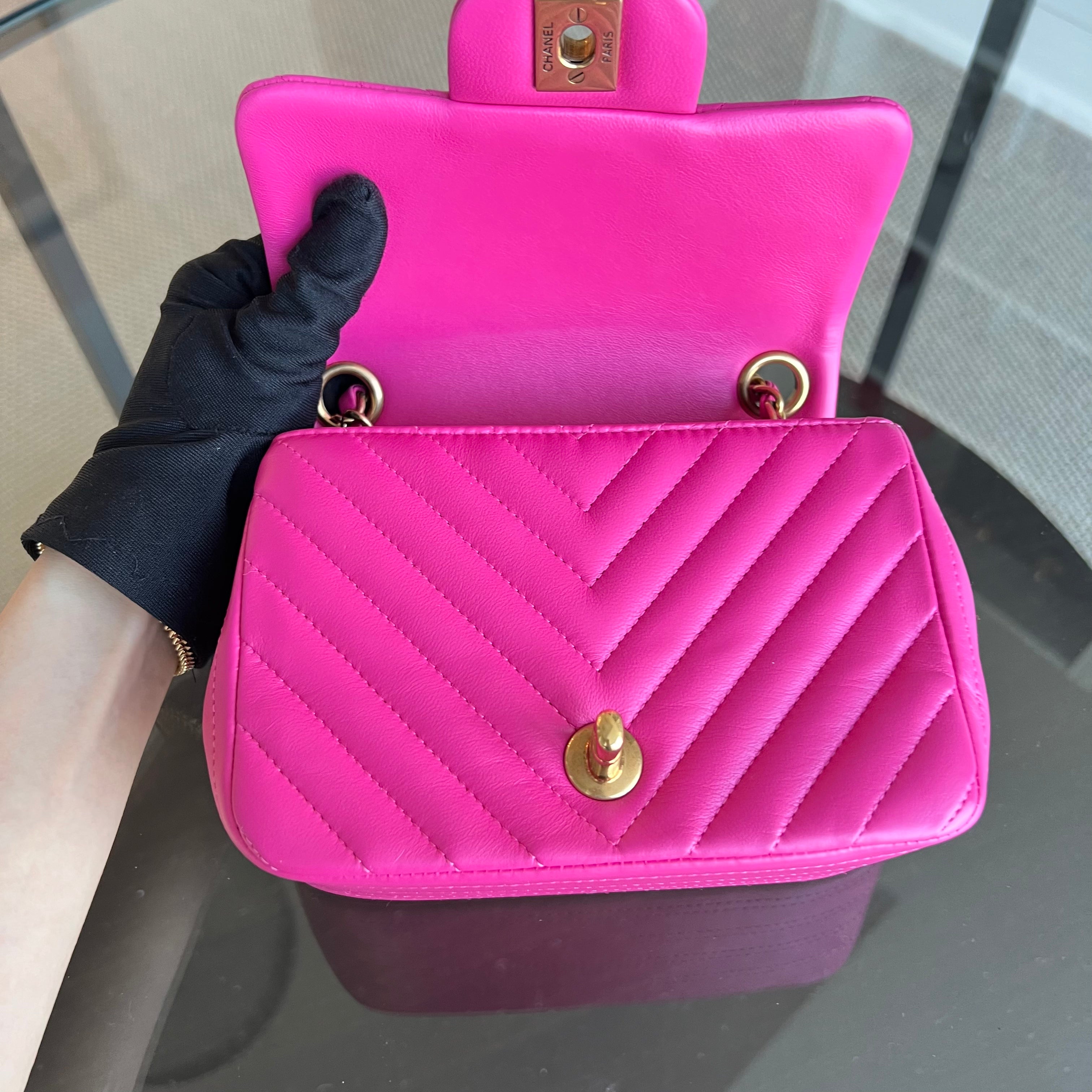 Chanel Mini Square Classic Flap Chevron Lambskin GHW No 21 - Luxury Evermore